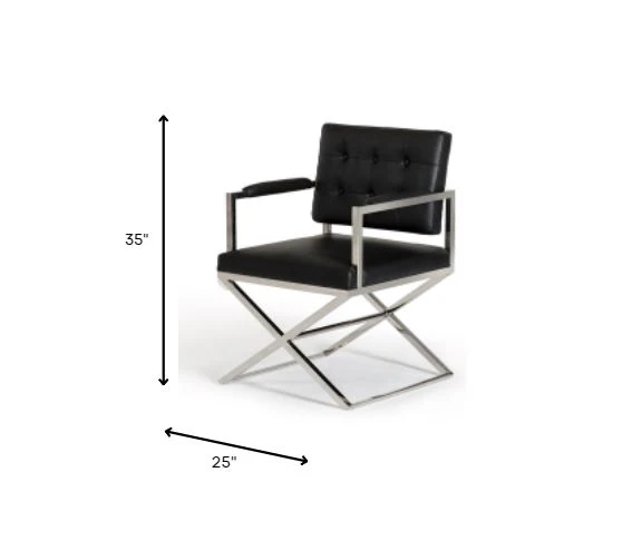 35' Black Leatherette And Stainless Steel Dining Chair By Homeroots - Image 4
