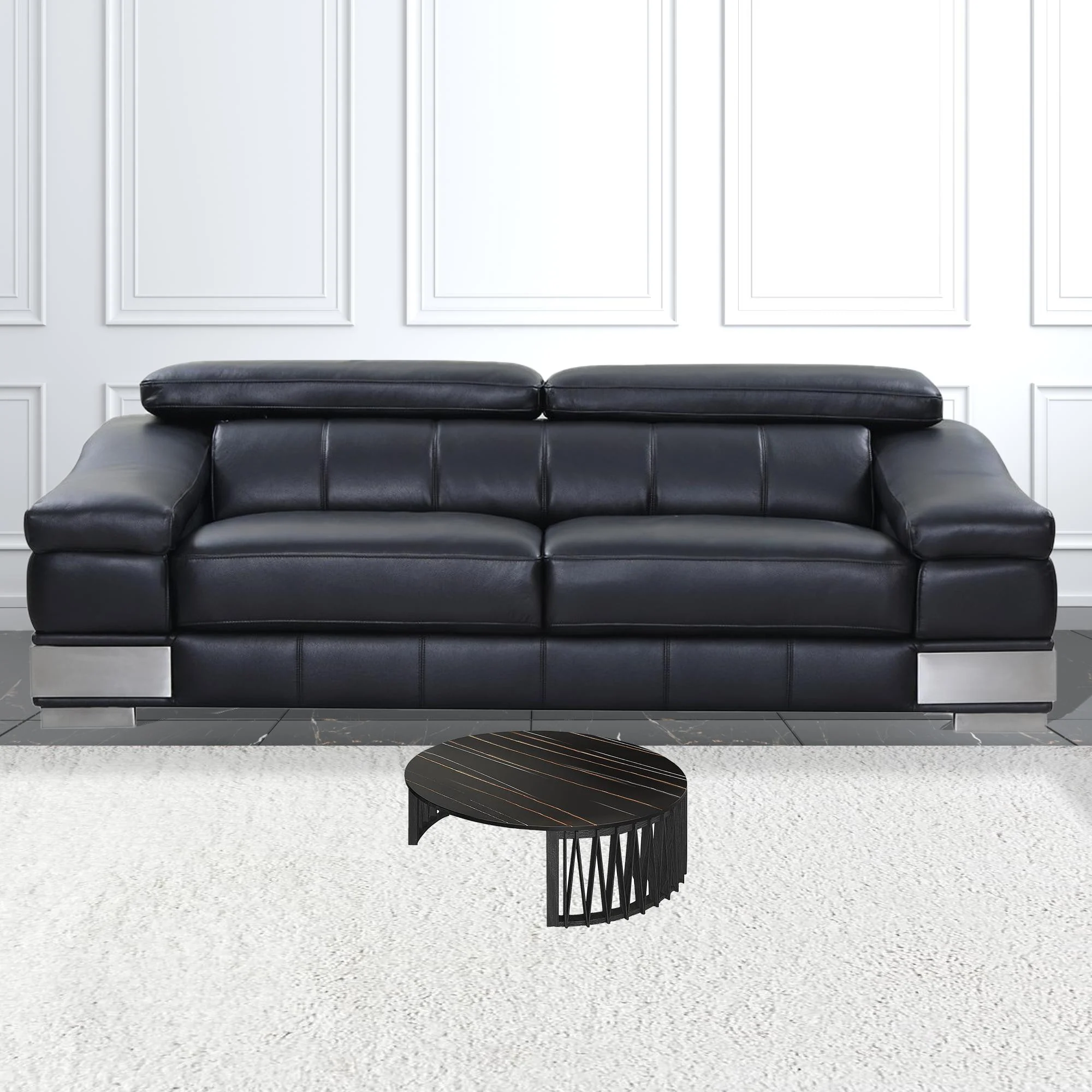 35" Black Marble And Solid Wood Round Nested Coffee Tables By Homeroots - Image 2
