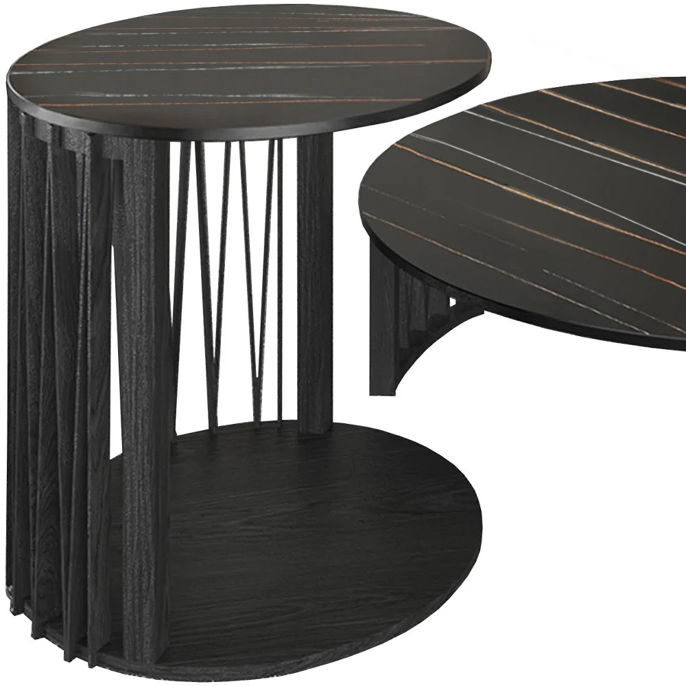 35" Black Marble And Solid Wood Round Nested Coffee Tables By Homeroots - Image 4