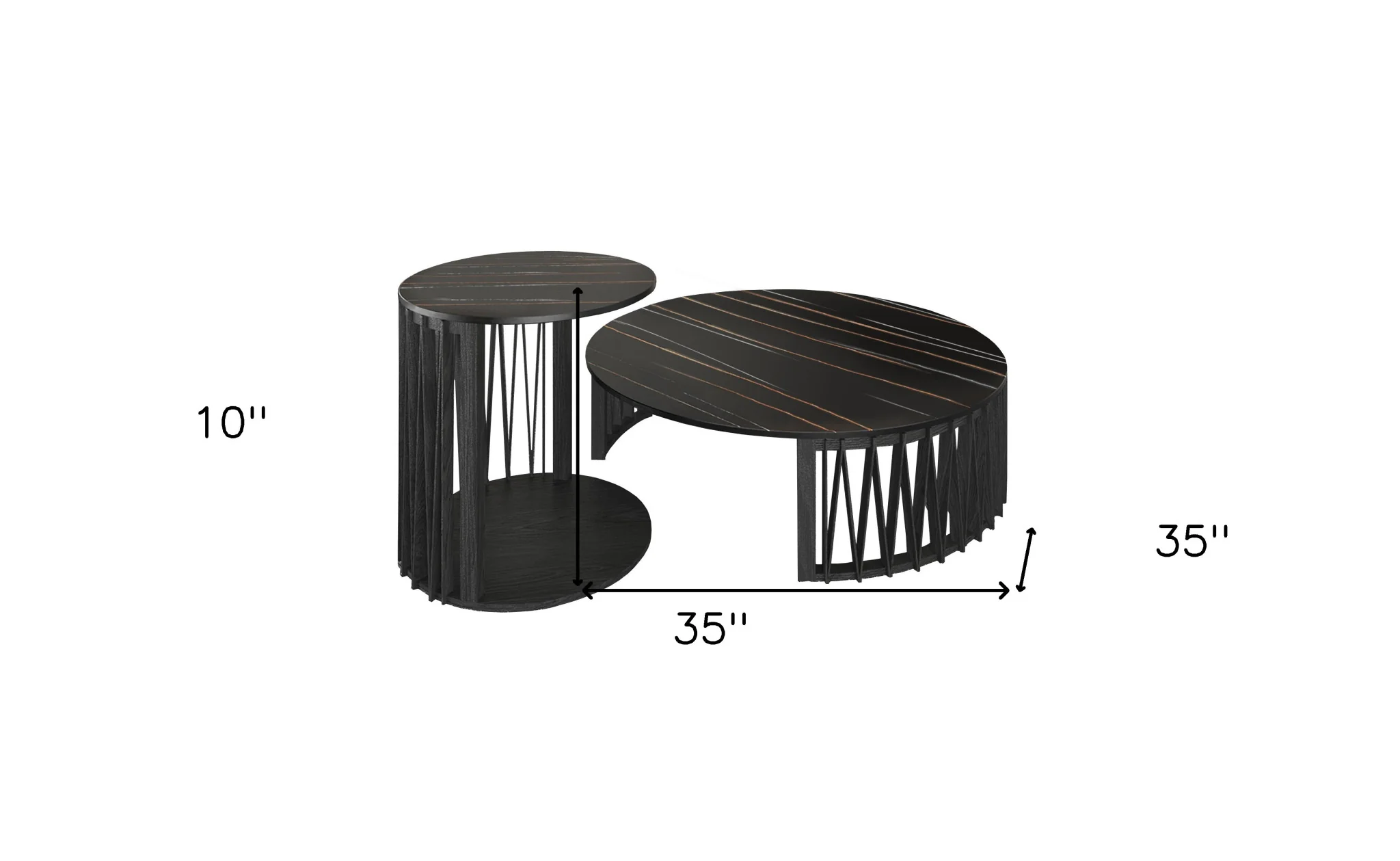 35" Black Marble And Solid Wood Round Nested Coffee Tables By Homeroots - Image 6