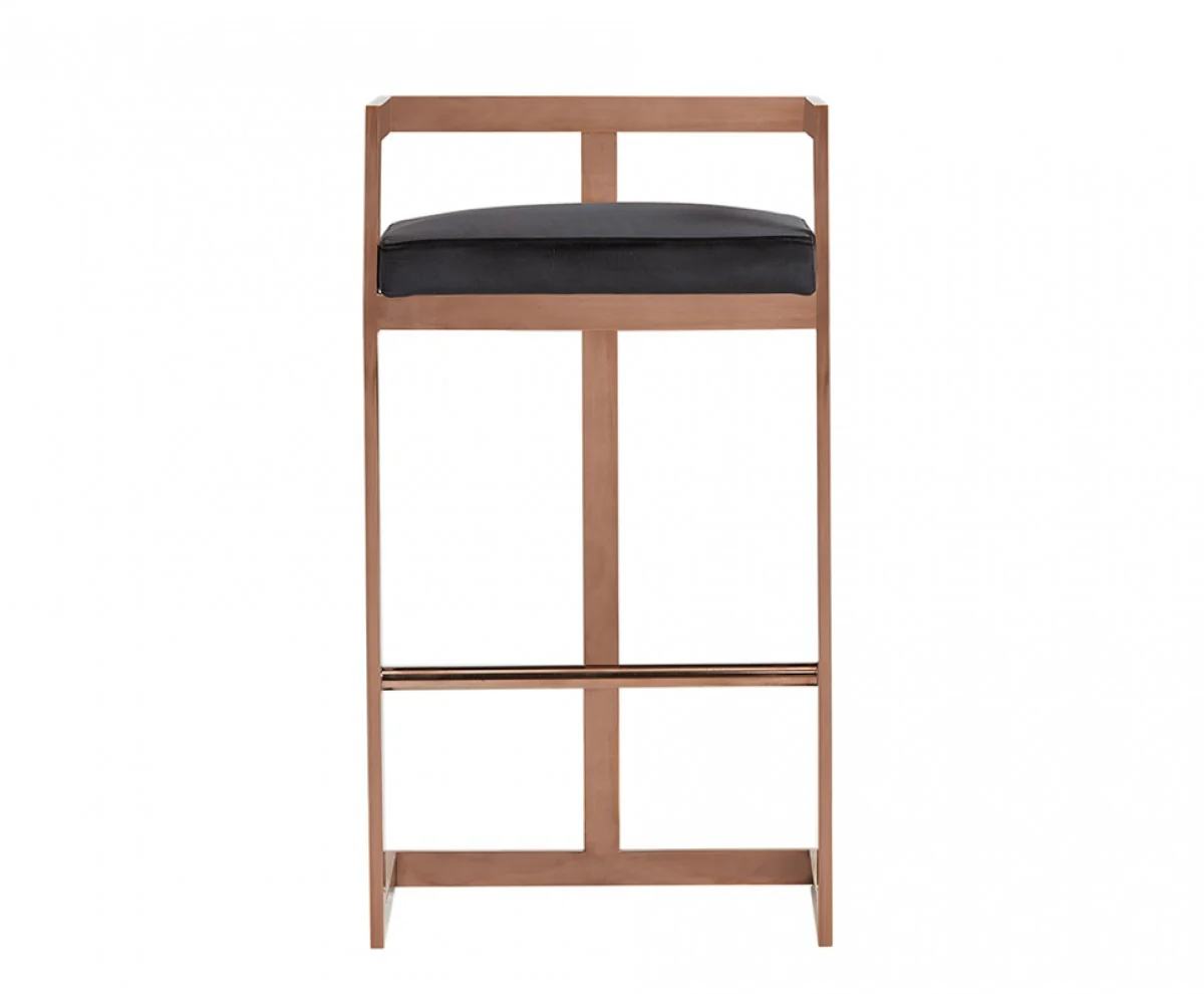 35" Black Velvet And Rosegold Low Back Bar Height Chair With Footrest By Homeroots - Image 2
