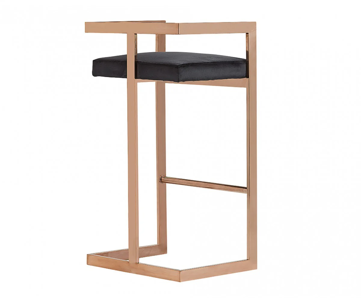 35" Black Velvet And Rosegold Low Back Bar Height Chair With Footrest By Homeroots - Image 3