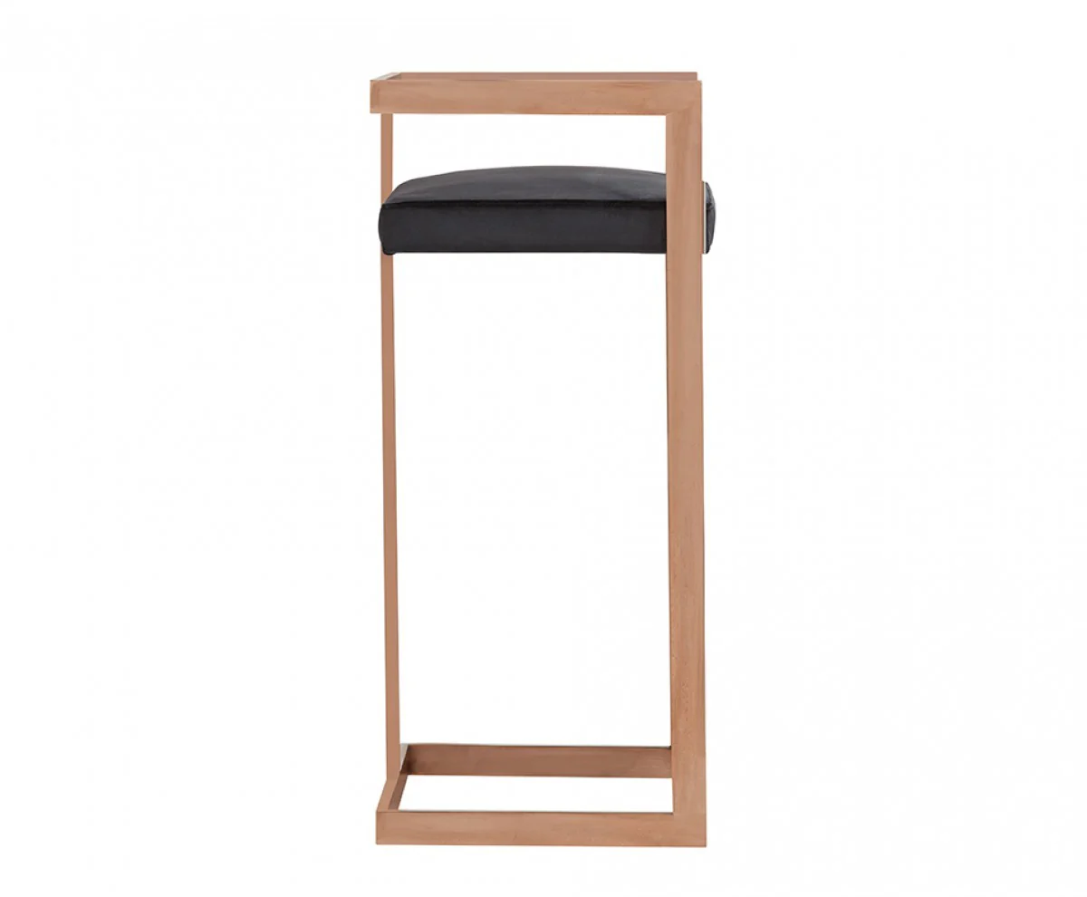 35" Black Velvet And Rosegold Low Back Bar Height Chair With Footrest By Homeroots - Image 4