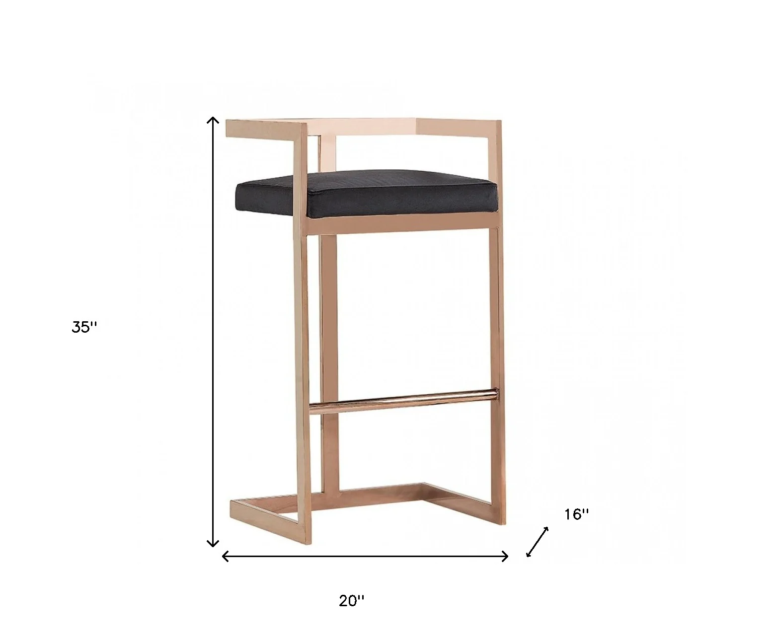 35" Black Velvet And Rosegold Low Back Bar Height Chair With Footrest By Homeroots - Image 6