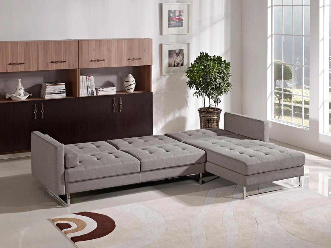 35' Brown Fabric Foam Wood and Steel Sectional Sofa By Homeroots - Image 2