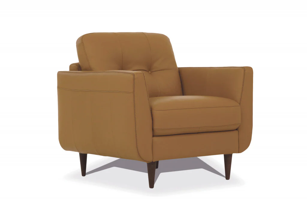 35" Camel Genuine Leather And Black Tufted Arm Chair By Homeroots - Image 2