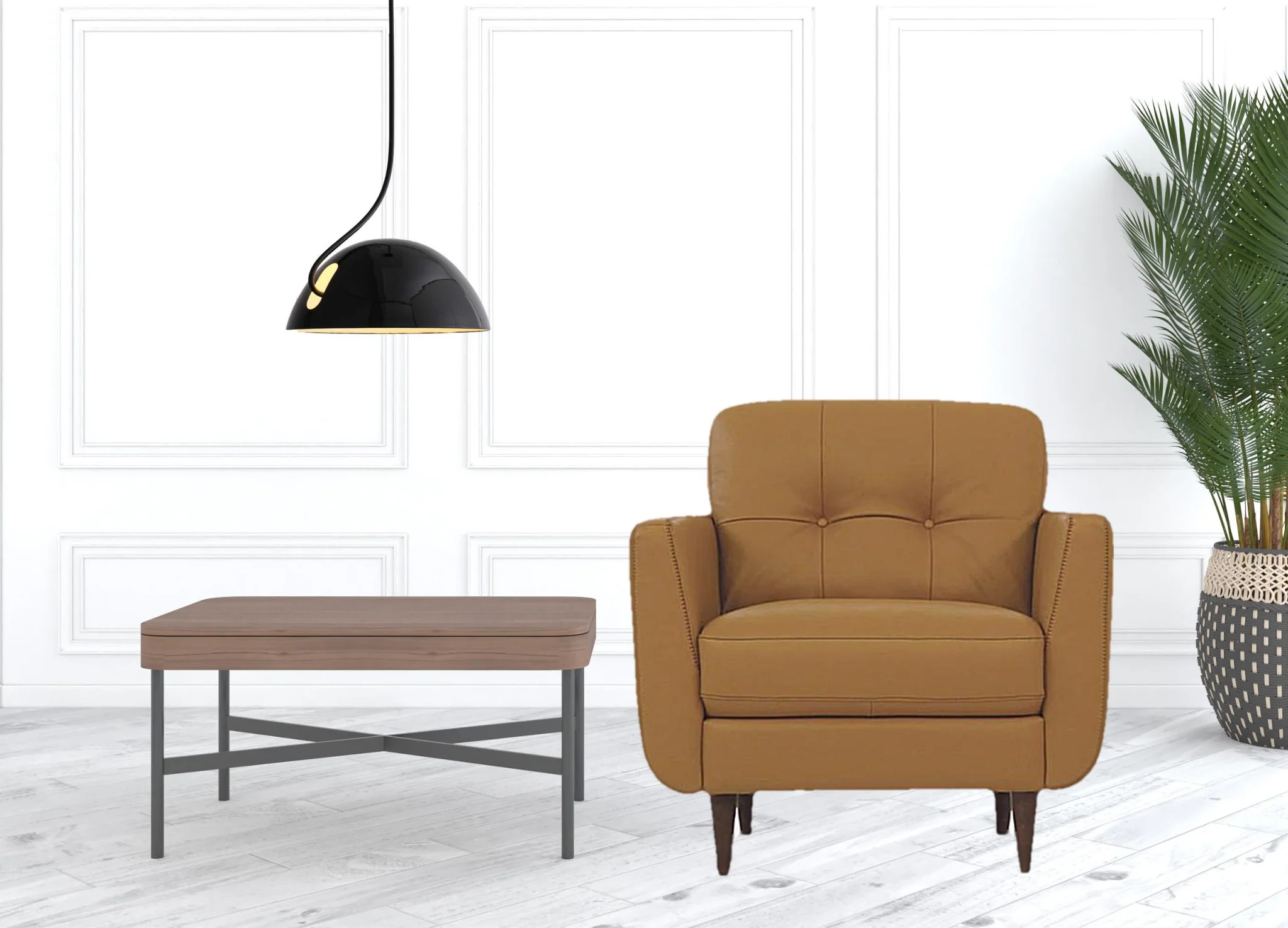 35" Camel Genuine Leather And Black Tufted Arm Chair By Homeroots - Image 4