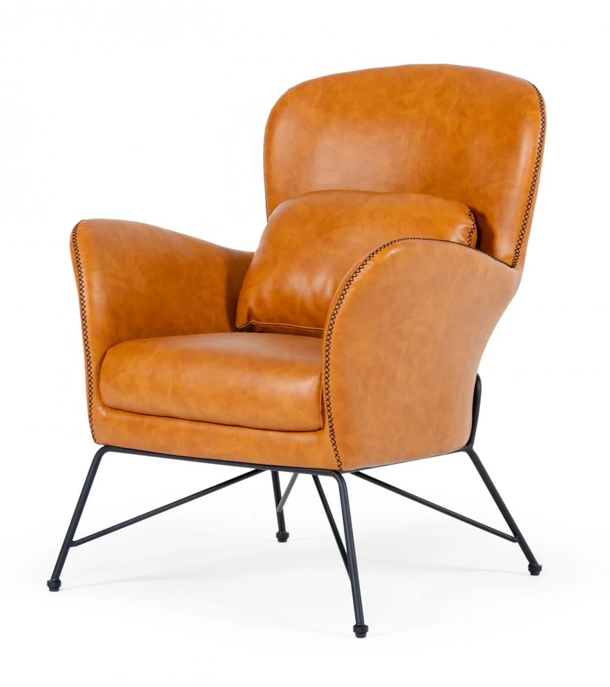 35" Carmel Brown Faux Leather Shelter Style Accent Chair By Homeroots - Image 2