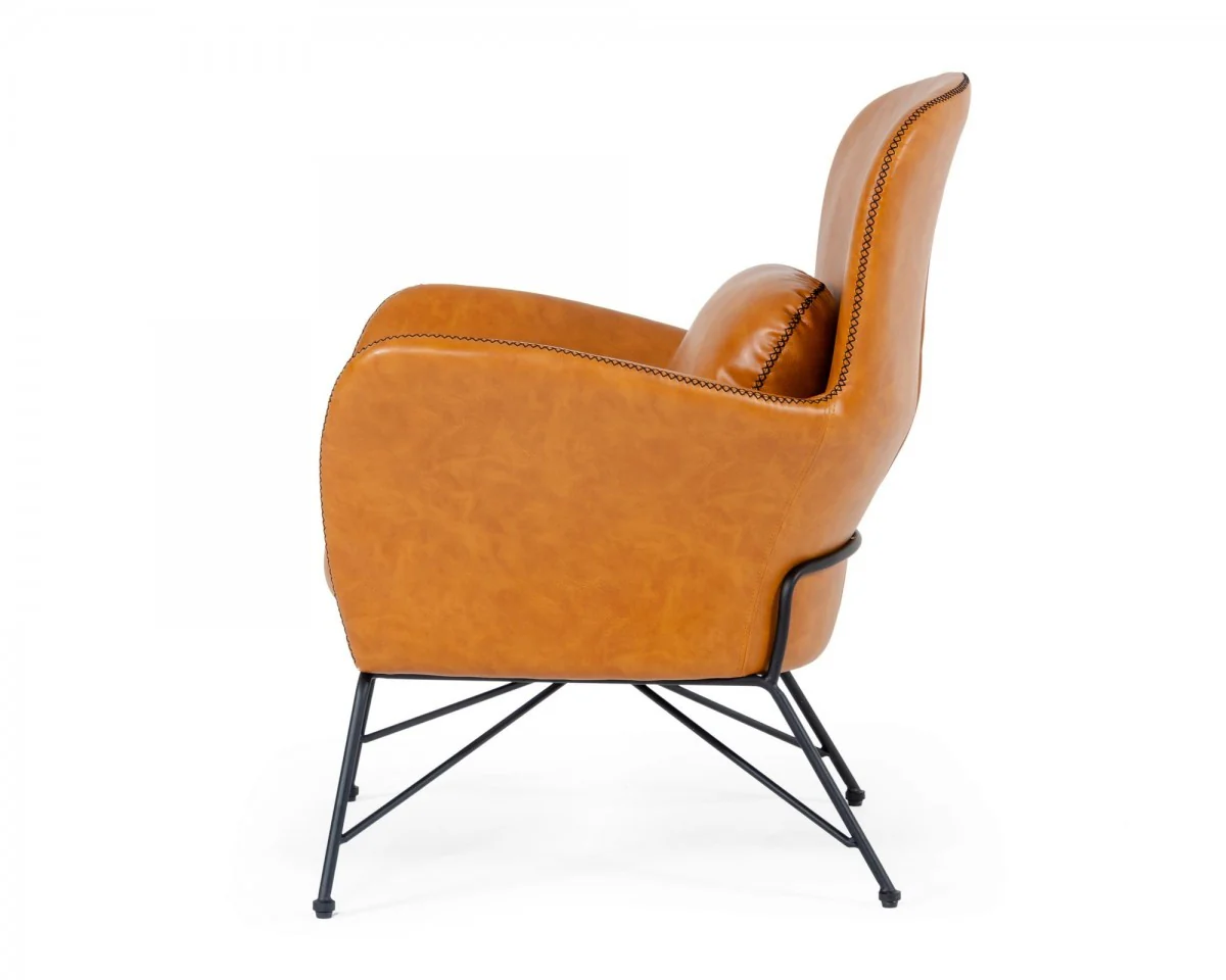 35" Carmel Brown Faux Leather Shelter Style Accent Chair By Homeroots - Image 3