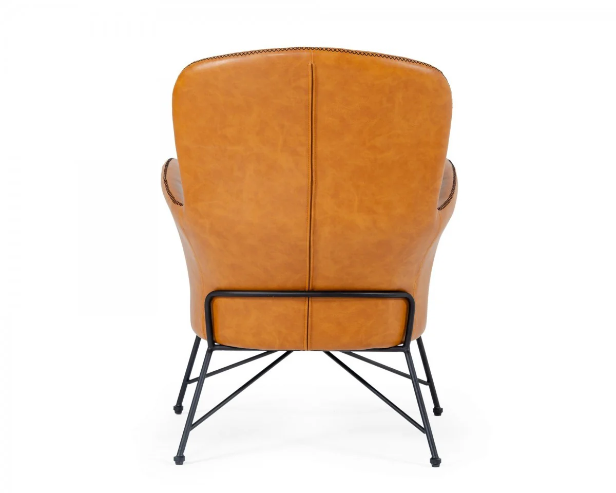 35" Carmel Brown Faux Leather Shelter Style Accent Chair By Homeroots - Image 4
