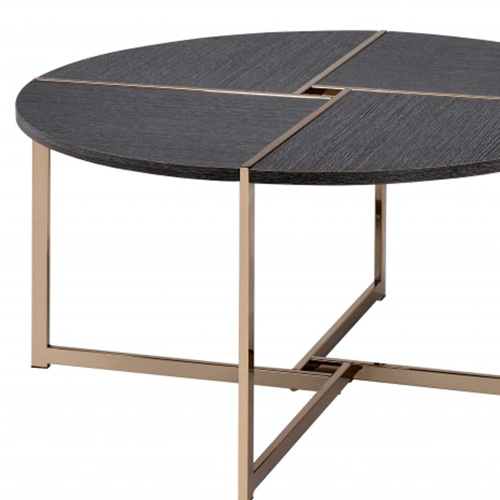 35" Champagne And Black Round Coffee Table By Homeroots - Image 4