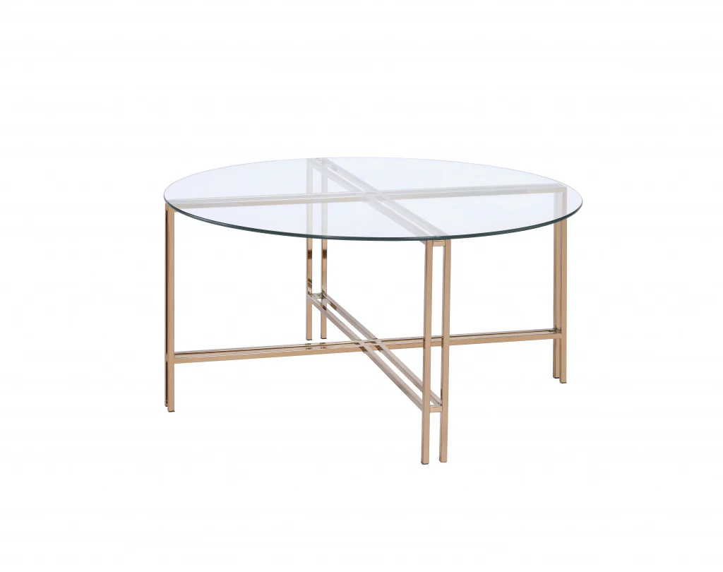 35" Champagne And Clear Glass Round Coffee Table By Homeroots - Image 2