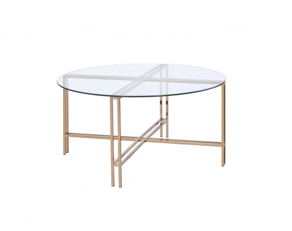 35" Champagne And Clear Glass Round Coffee Table By Homeroots - Image 3