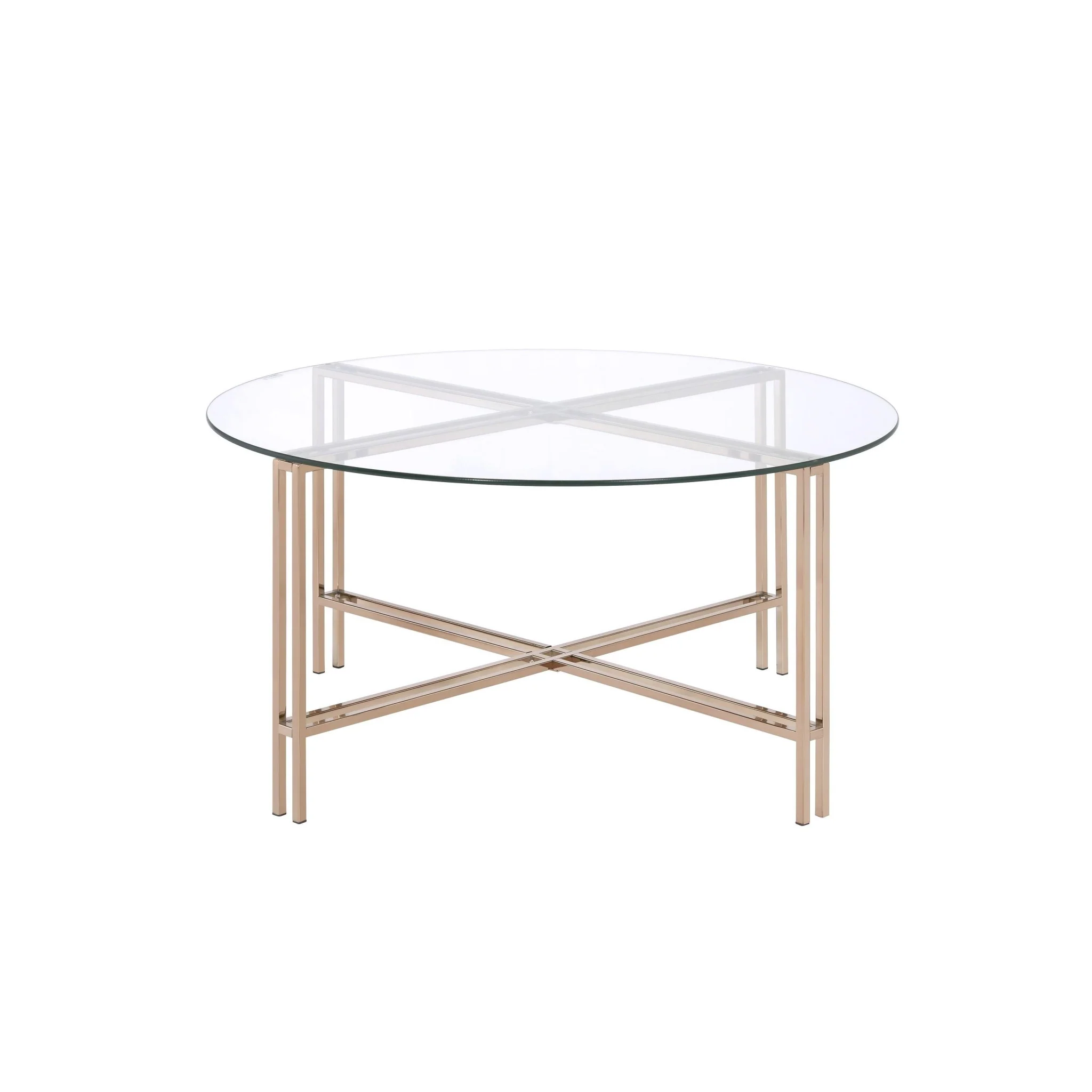 35" Champagne And Clear Glass Round Coffee Table By Homeroots - Image 4