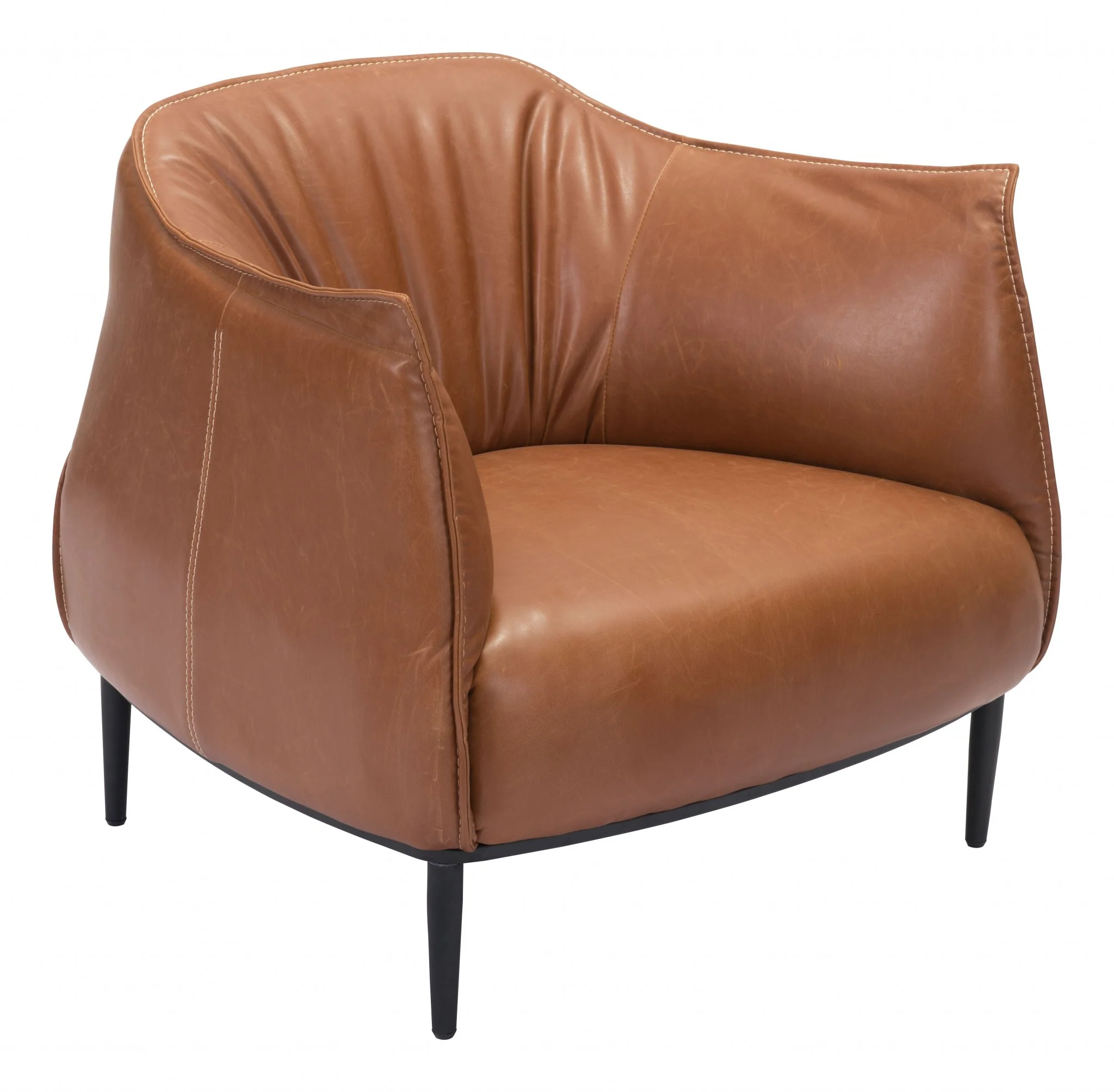 35" Coffee And Brown Faux Leather Barrel Chair By Homeroots - Image 2