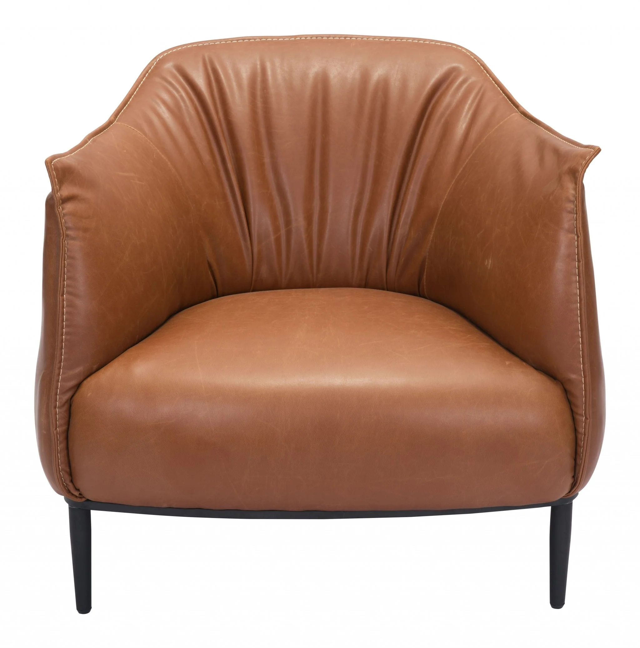 35" Coffee And Brown Faux Leather Barrel Chair By Homeroots - Image 4