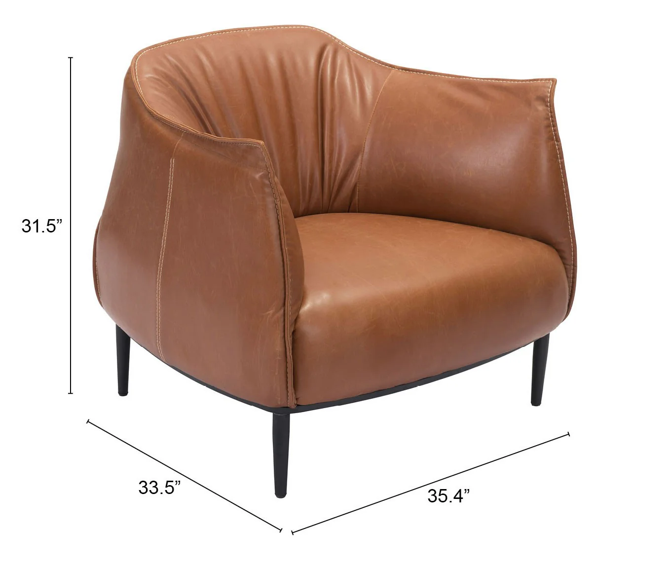 35" Coffee And Brown Faux Leather Barrel Chair By Homeroots - Image 6