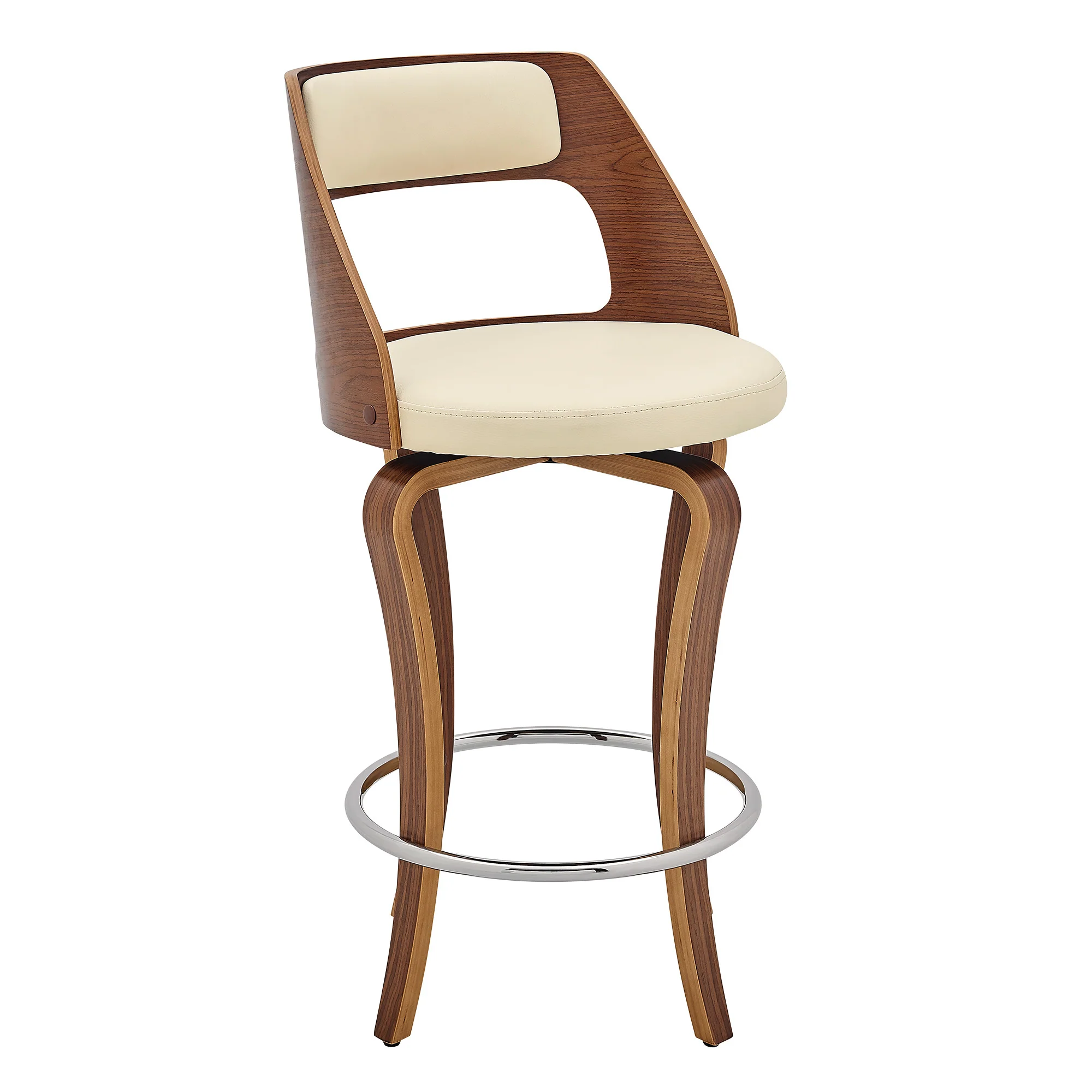 35" Cream And Brown Faux Leather Swivel Counter Height Bar Chair With Footrest By Homeroots - Image 2