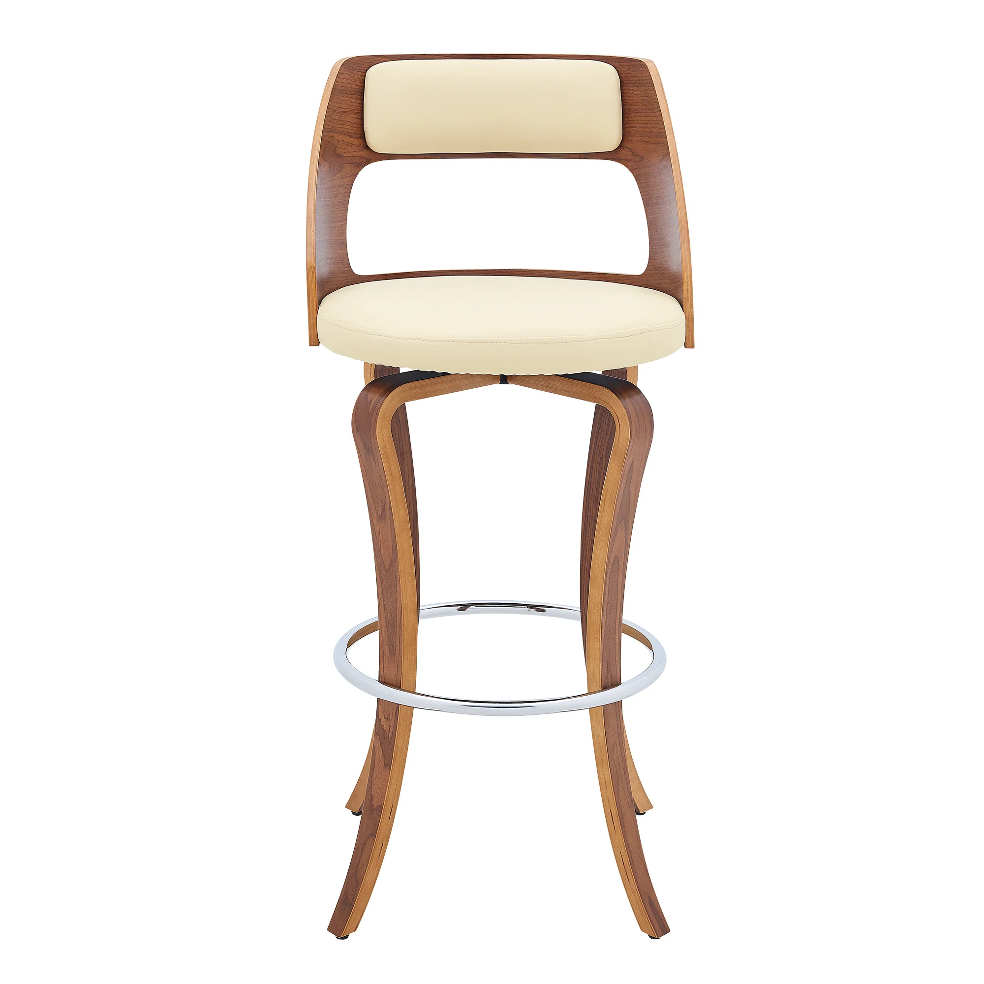 35" Cream And Brown Faux Leather Swivel Counter Height Bar Chair With Footrest By Homeroots - Image 3