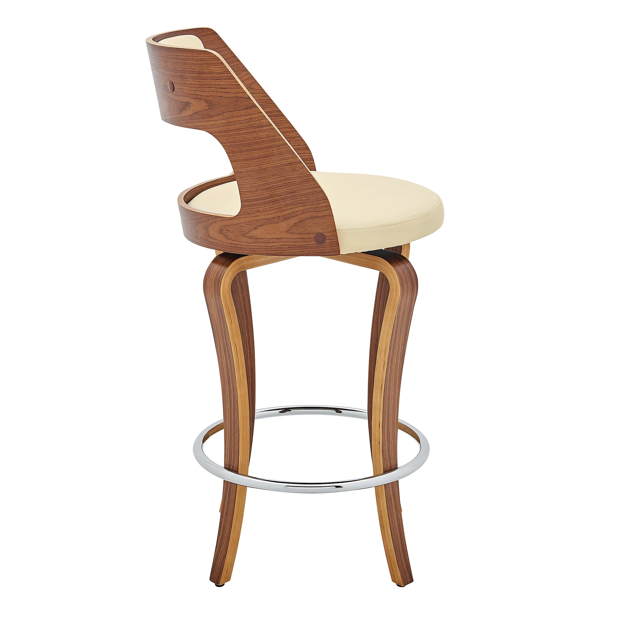 35" Cream And Brown Faux Leather Swivel Counter Height Bar Chair With Footrest By Homeroots - Image 4