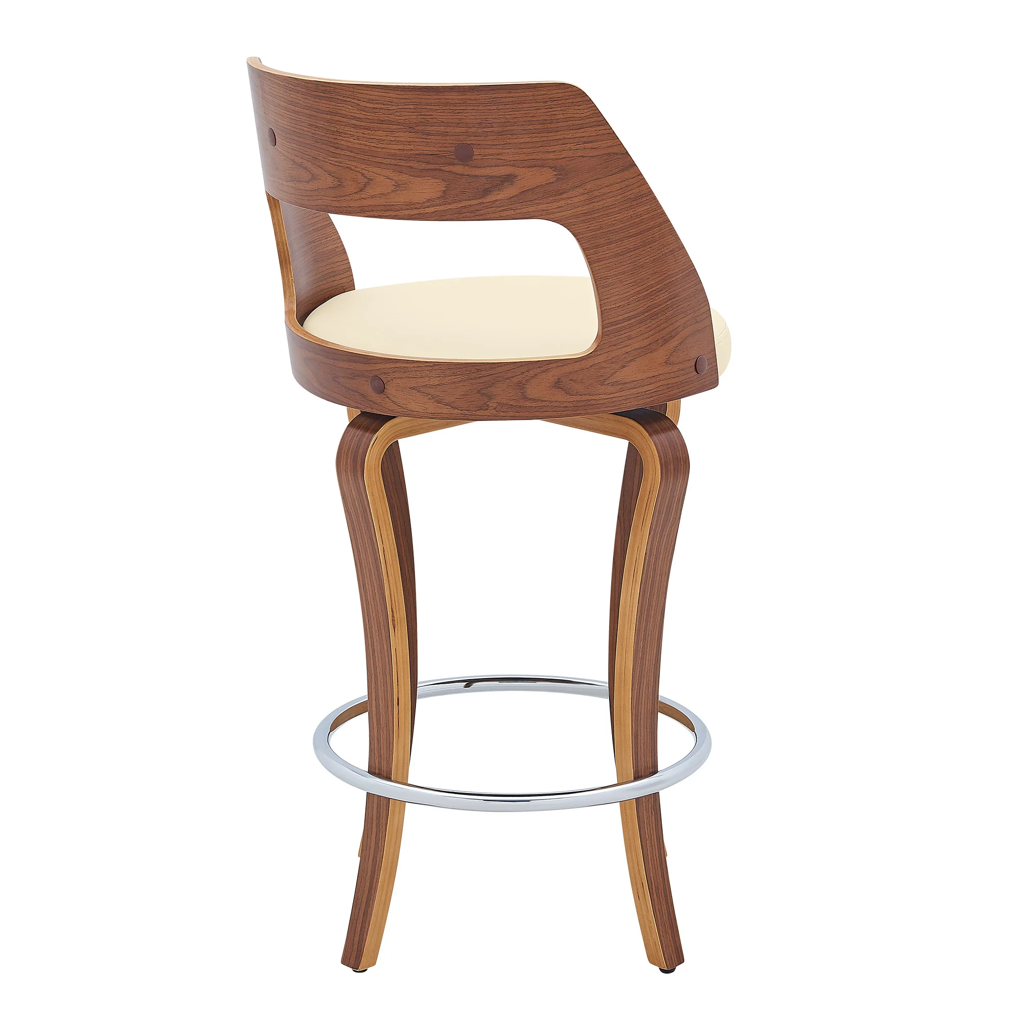 35" Cream And Brown Faux Leather Swivel Counter Height Bar Chair With Footrest By Homeroots - Image 5