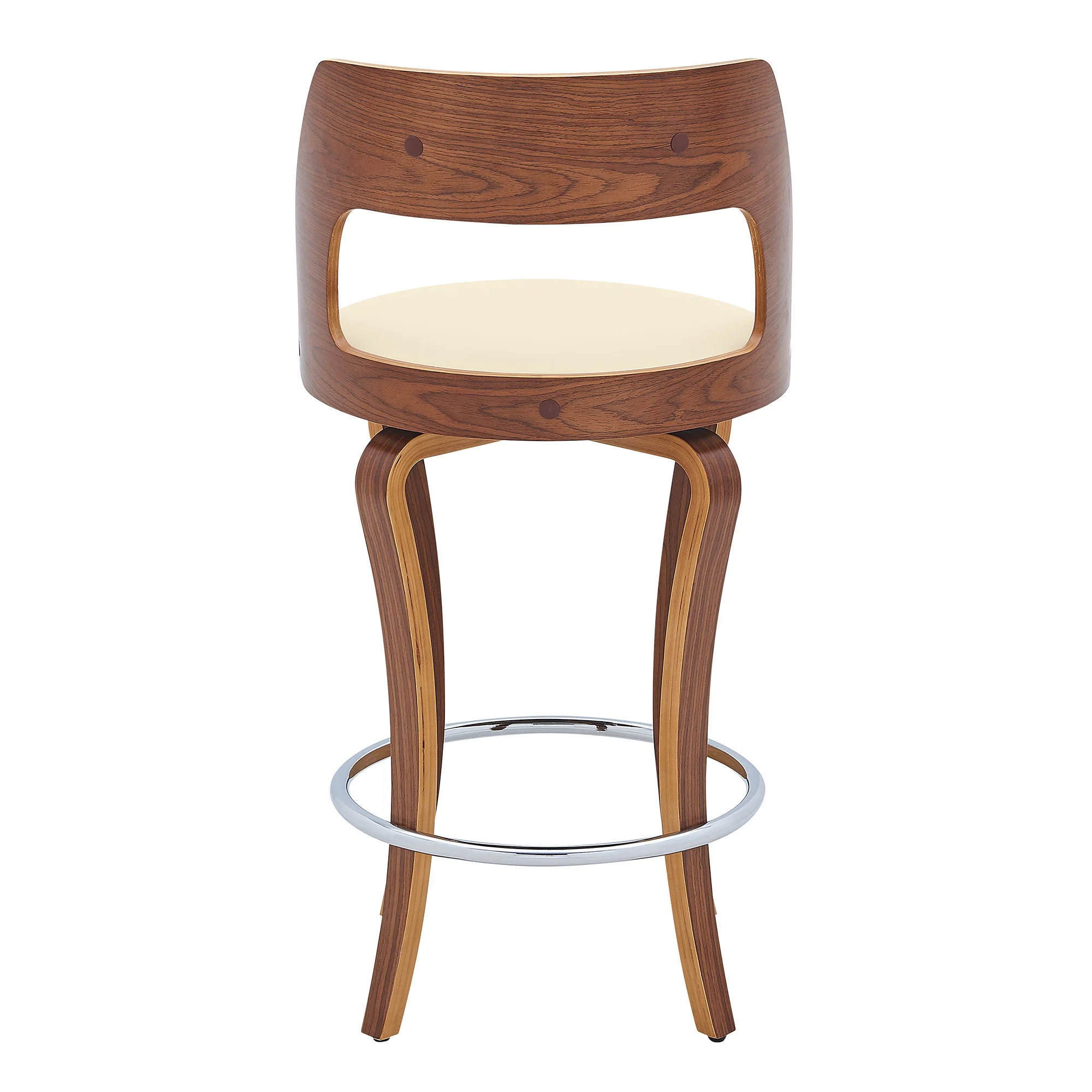 35" Cream And Brown Faux Leather Swivel Counter Height Bar Chair With Footrest By Homeroots - Image 6