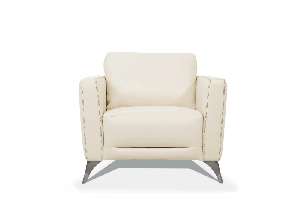 35" Cream Genuine Leather And Black Arm Chair By Homeroots - Image 2