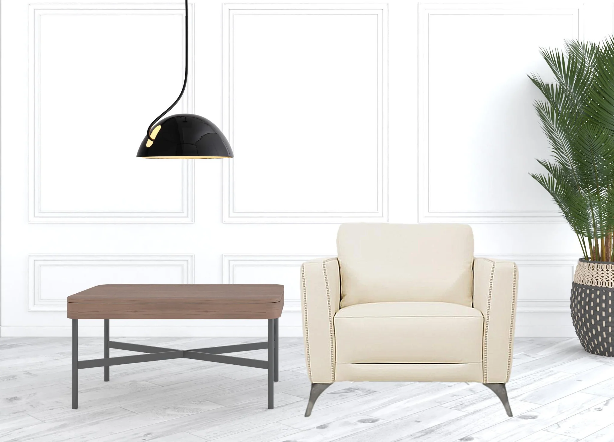 35" Cream Genuine Leather And Black Arm Chair By Homeroots - Image 3