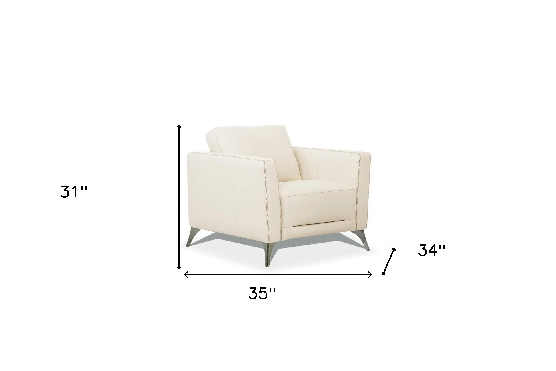 35" Cream Genuine Leather And Black Arm Chair By Homeroots - Image 5