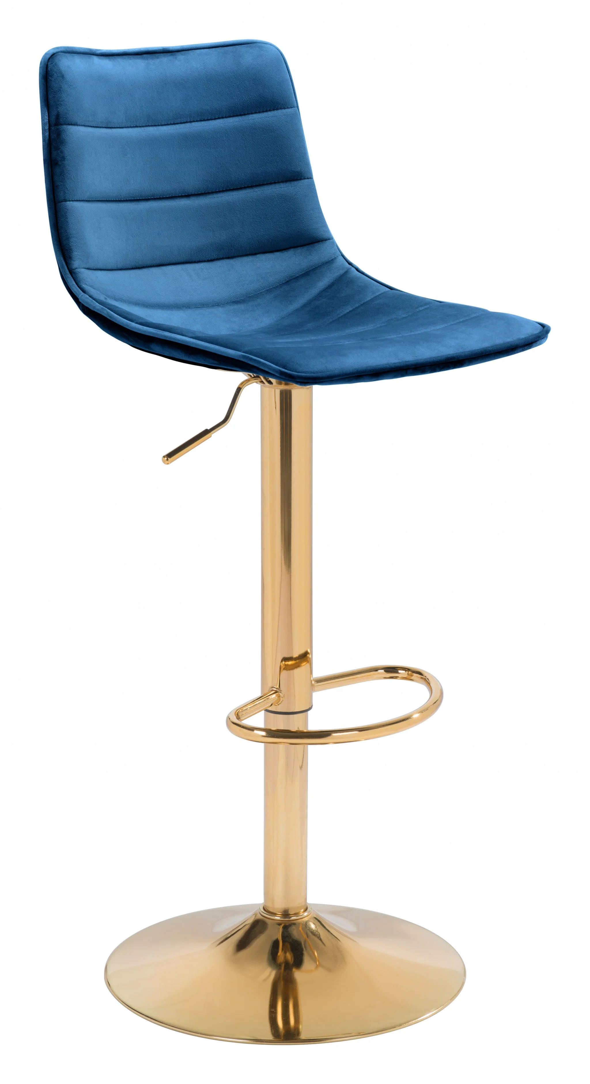 35" Dark Blue And Gold Steel Low Back Counter Height Bar Chair With Footrest By Homeroots - Image 2