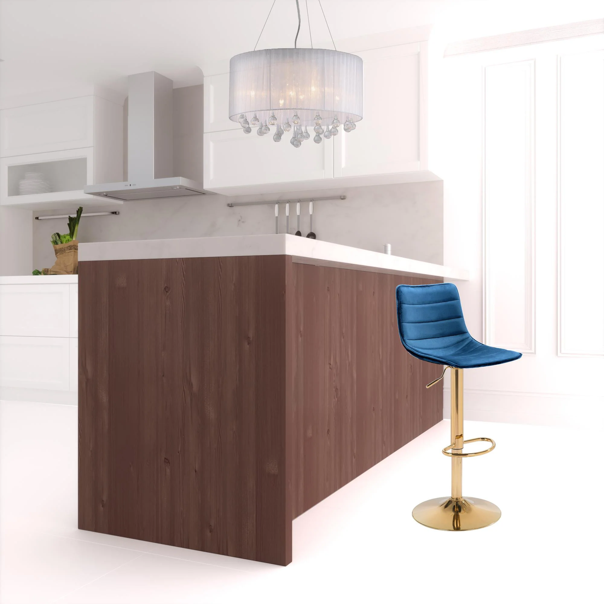 35" Dark Blue And Gold Steel Low Back Counter Height Bar Chair With Footrest By Homeroots - Image 3
