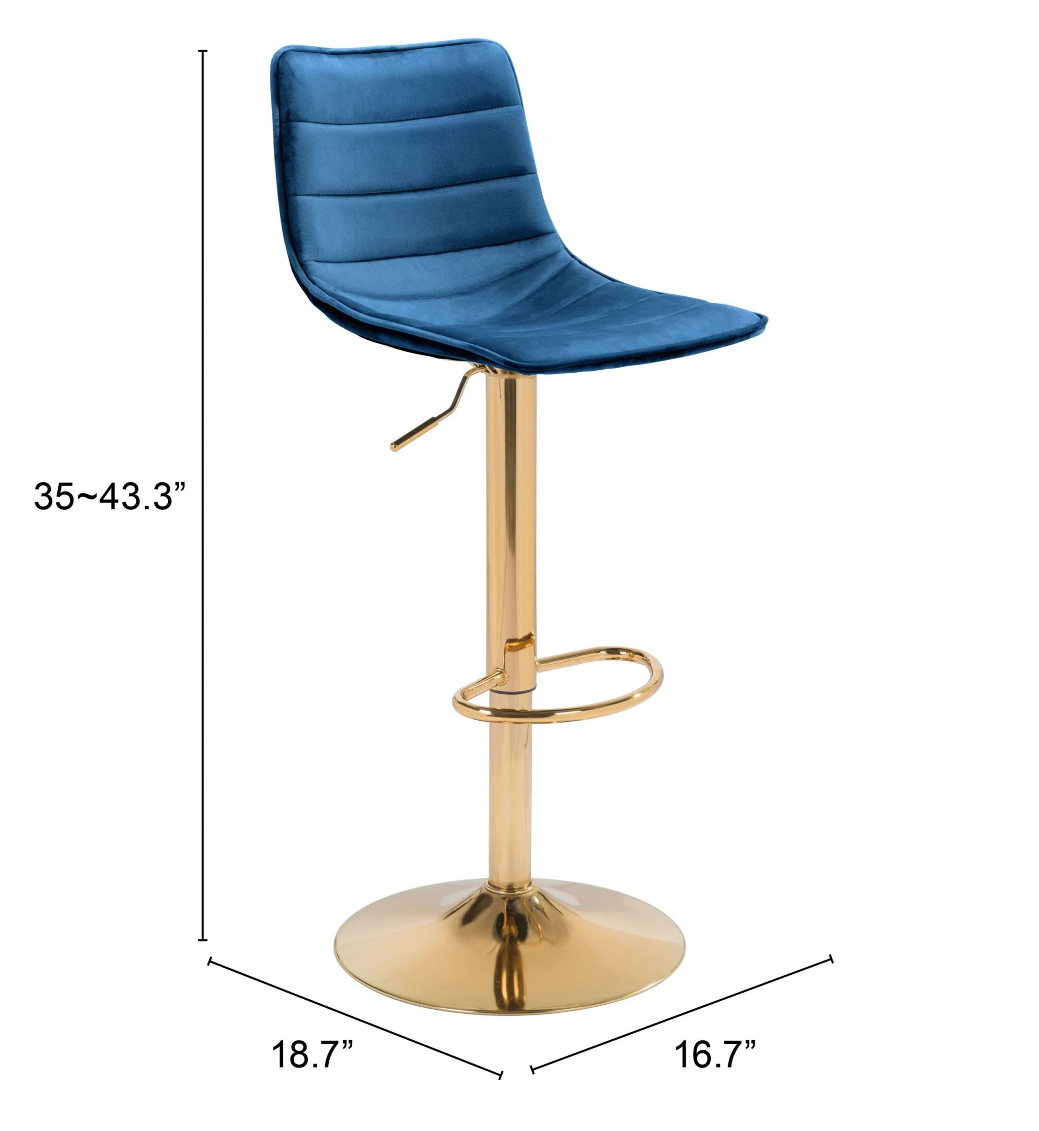 35" Dark Blue And Gold Steel Low Back Counter Height Bar Chair With Footrest By Homeroots - Image 9