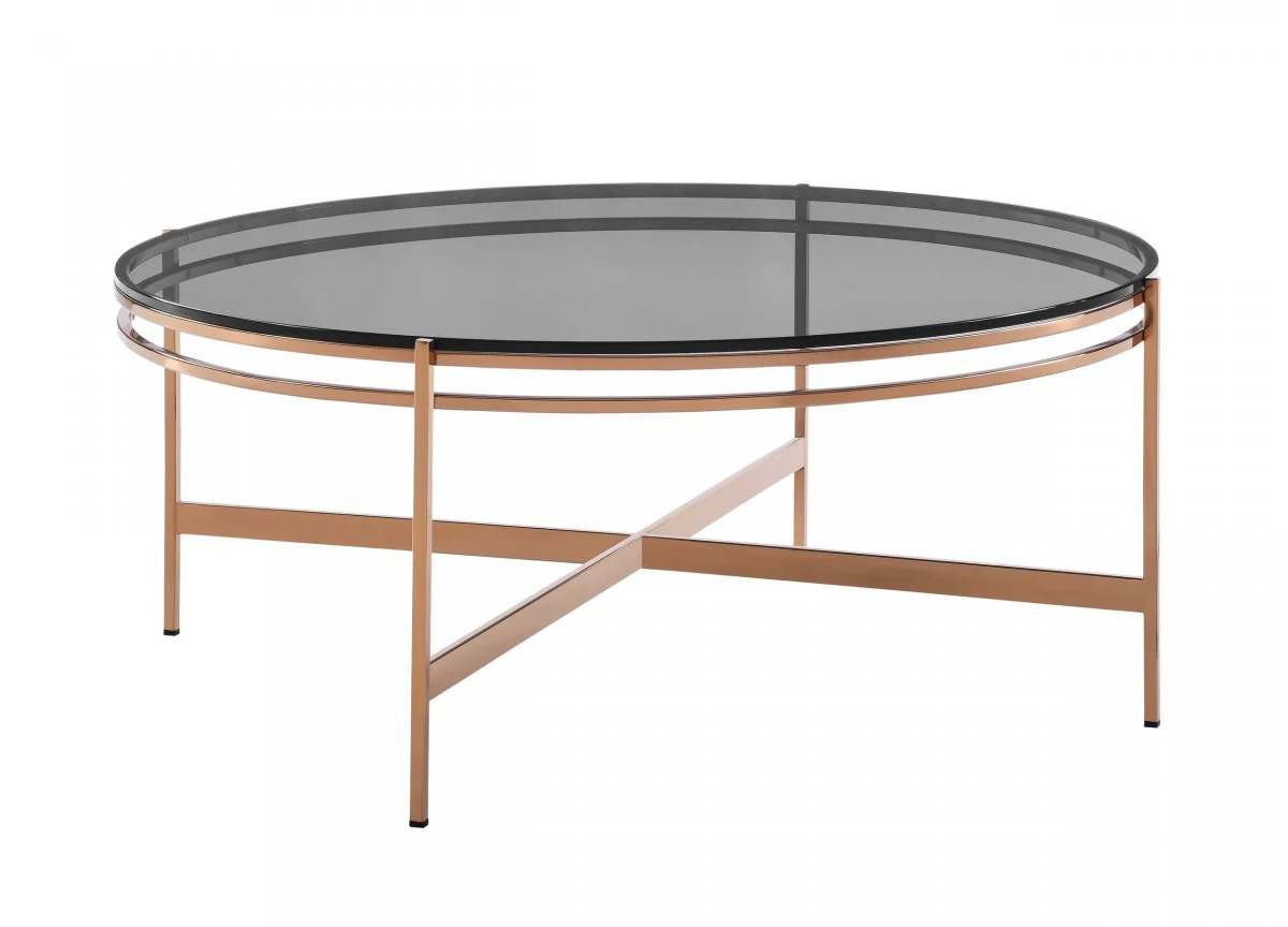 35" Gold And Smoked Glass Round Coffee Table By Homeroots - Image 2