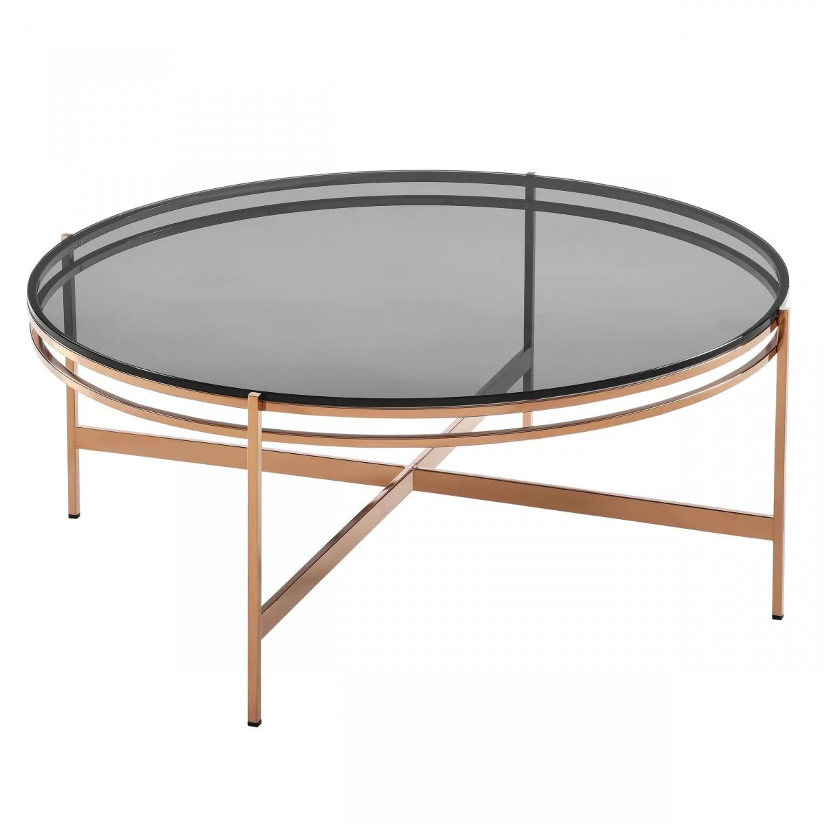 35" Gold And Smoked Glass Round Coffee Table By Homeroots - Image 3