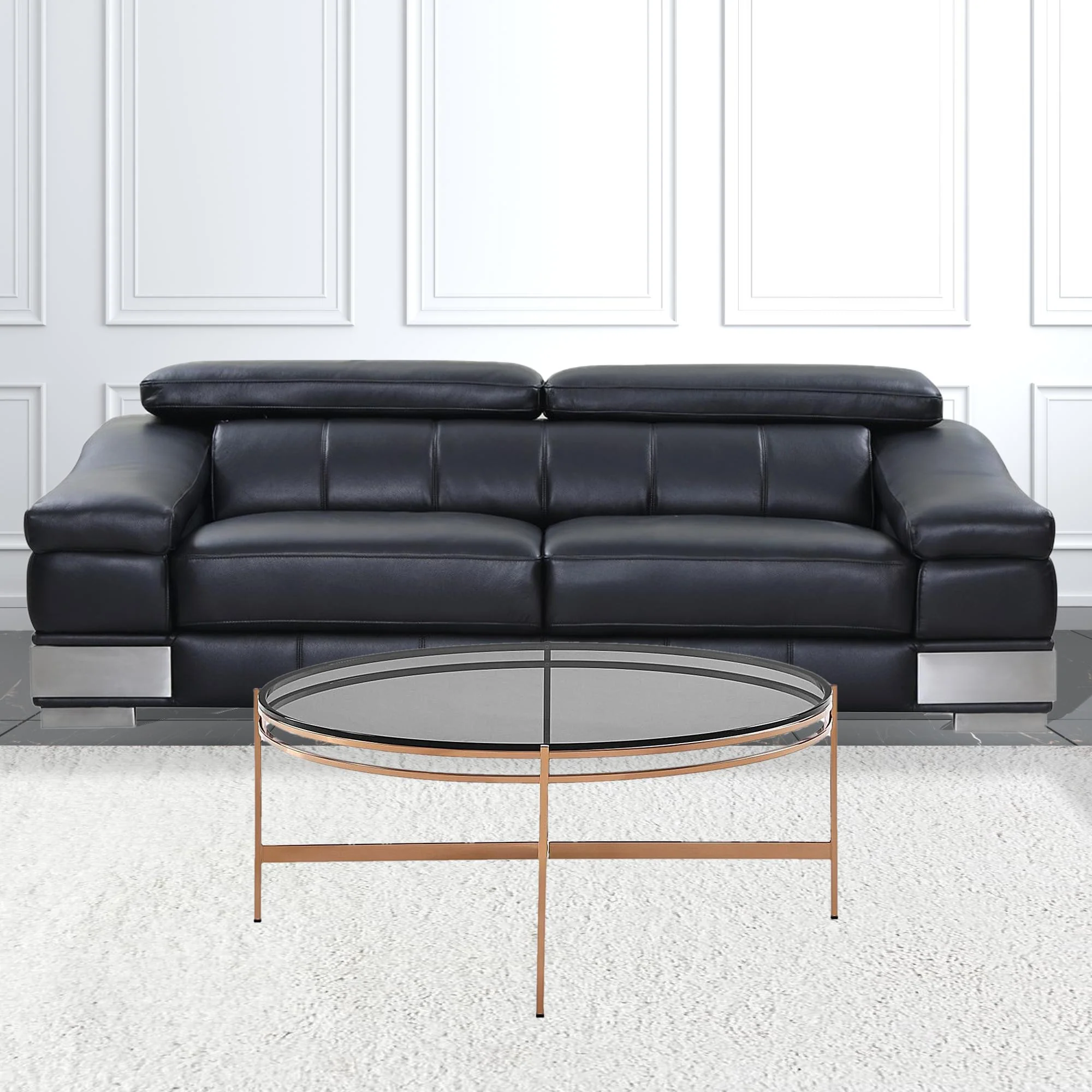 35" Gold And Smoked Glass Round Coffee Table By Homeroots - Image 4