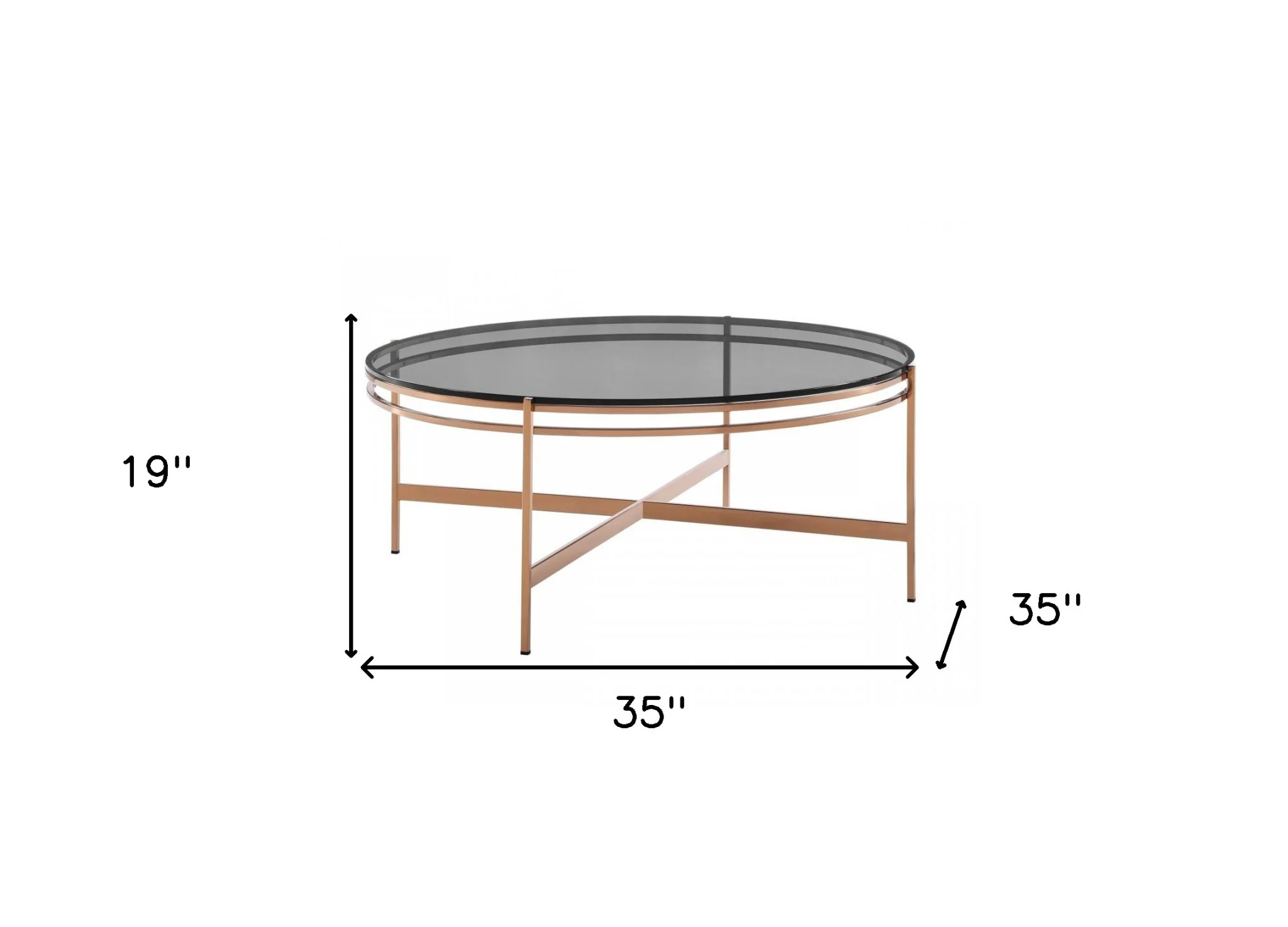 35" Gold And Smoked Glass Round Coffee Table By Homeroots - Image 6