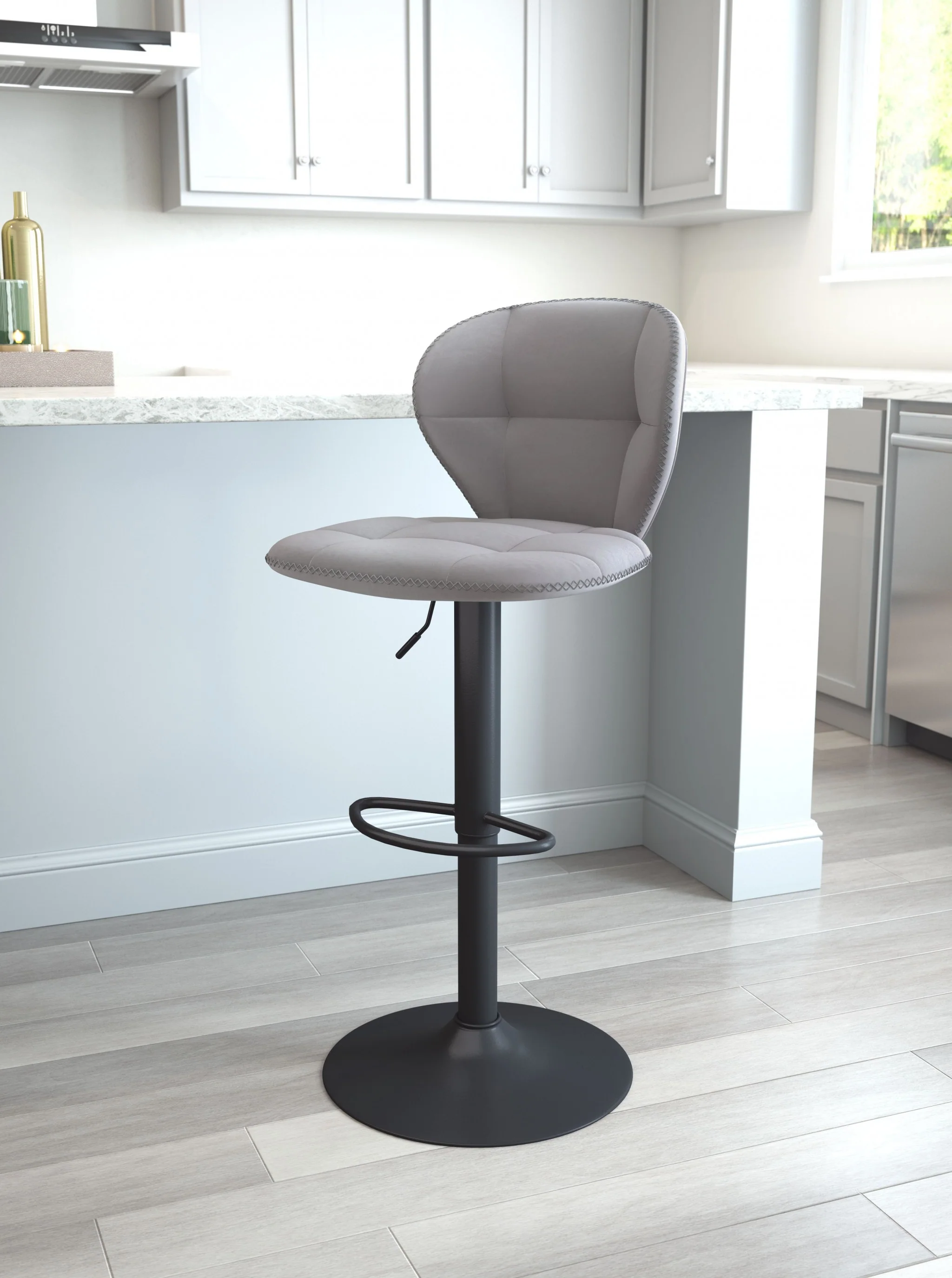 35" Gray And Black Steel Swivel Low Back Counter Height Bar Chair With Footrest By Homeroots - Image 8
