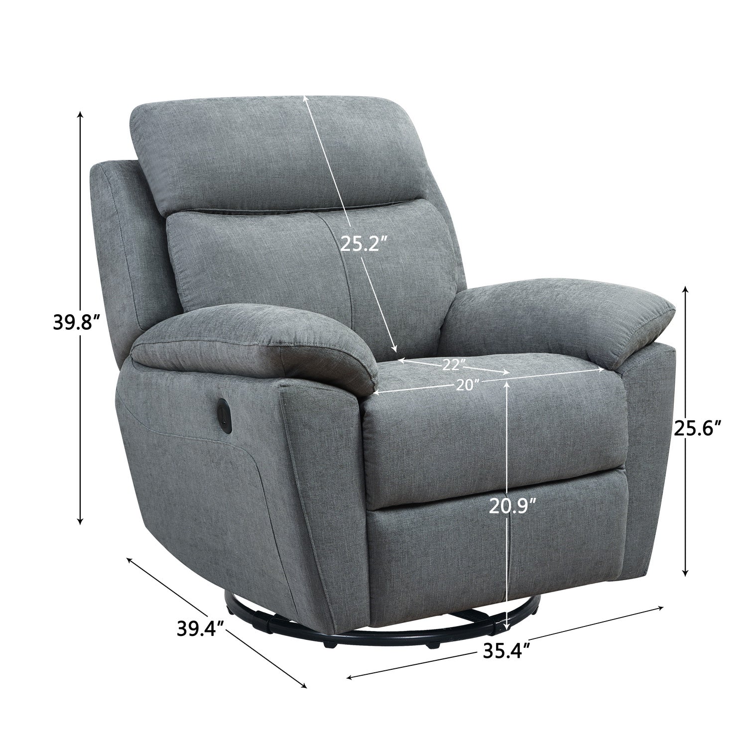 35" Gray Fabric Power Recliner with USB By Homeroots - Image 6