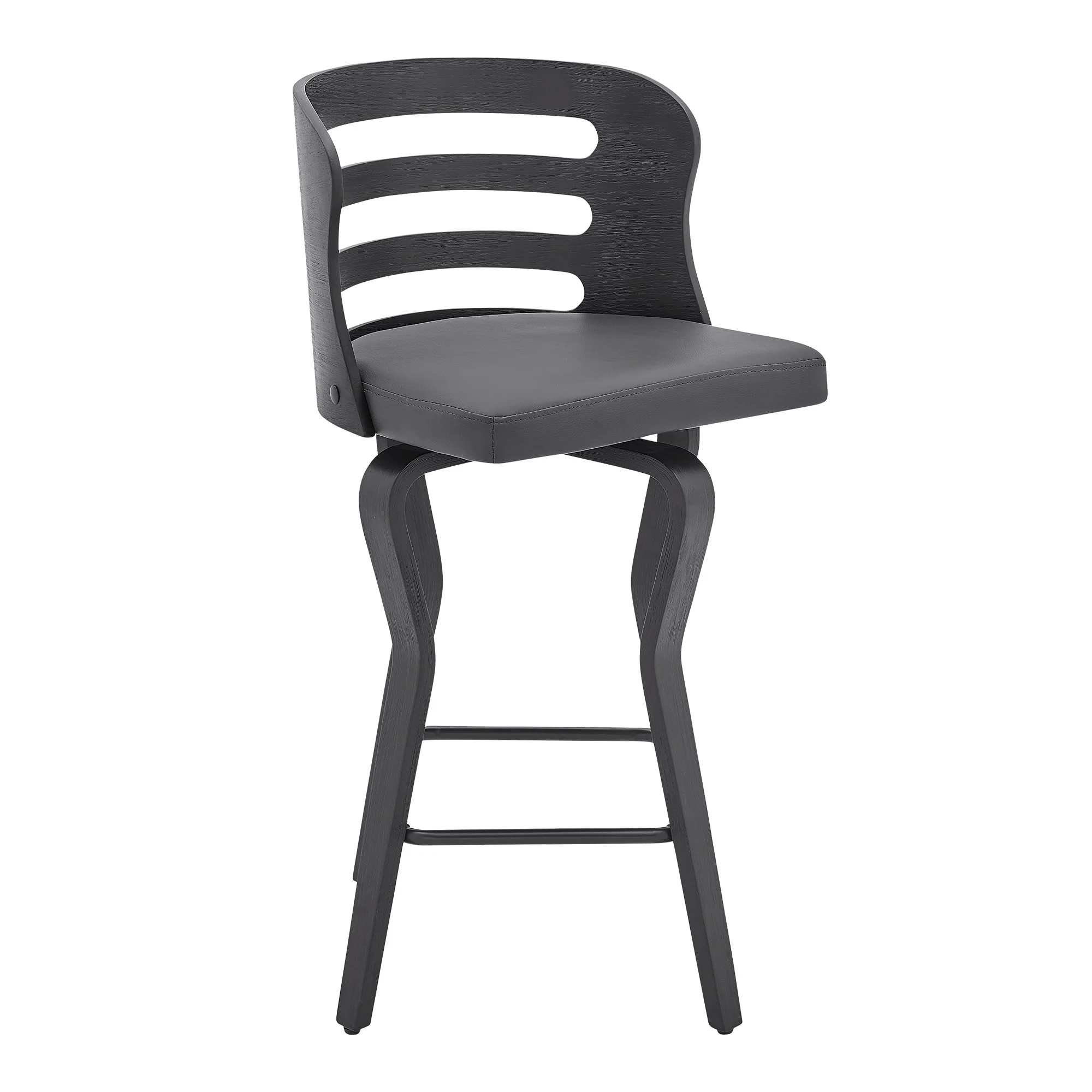 35" Gray Faux Leather And Iron Swivel Counter Height Bar Chair By Homeroots - Image 2