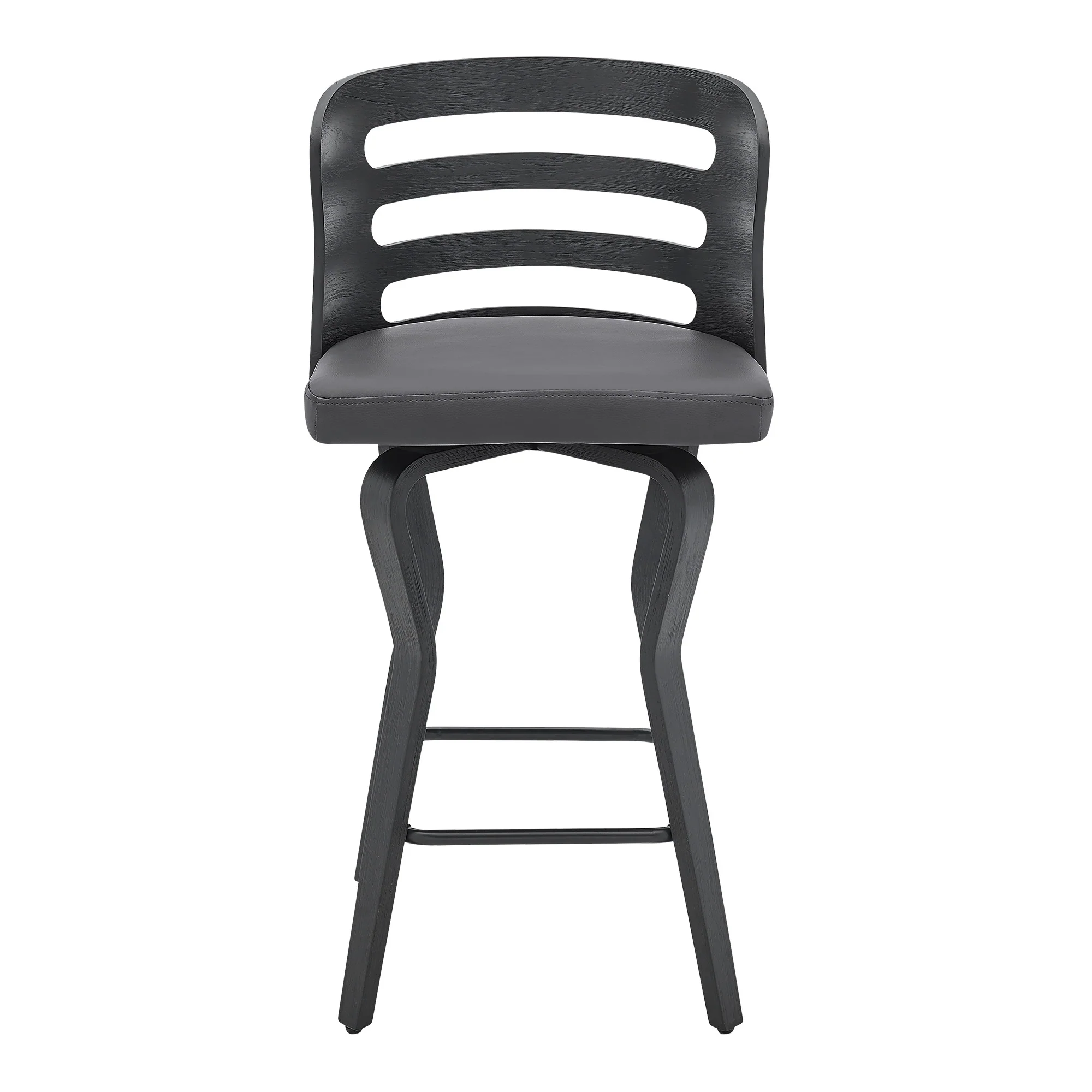 35" Gray Faux Leather And Iron Swivel Counter Height Bar Chair By Homeroots - Image 3