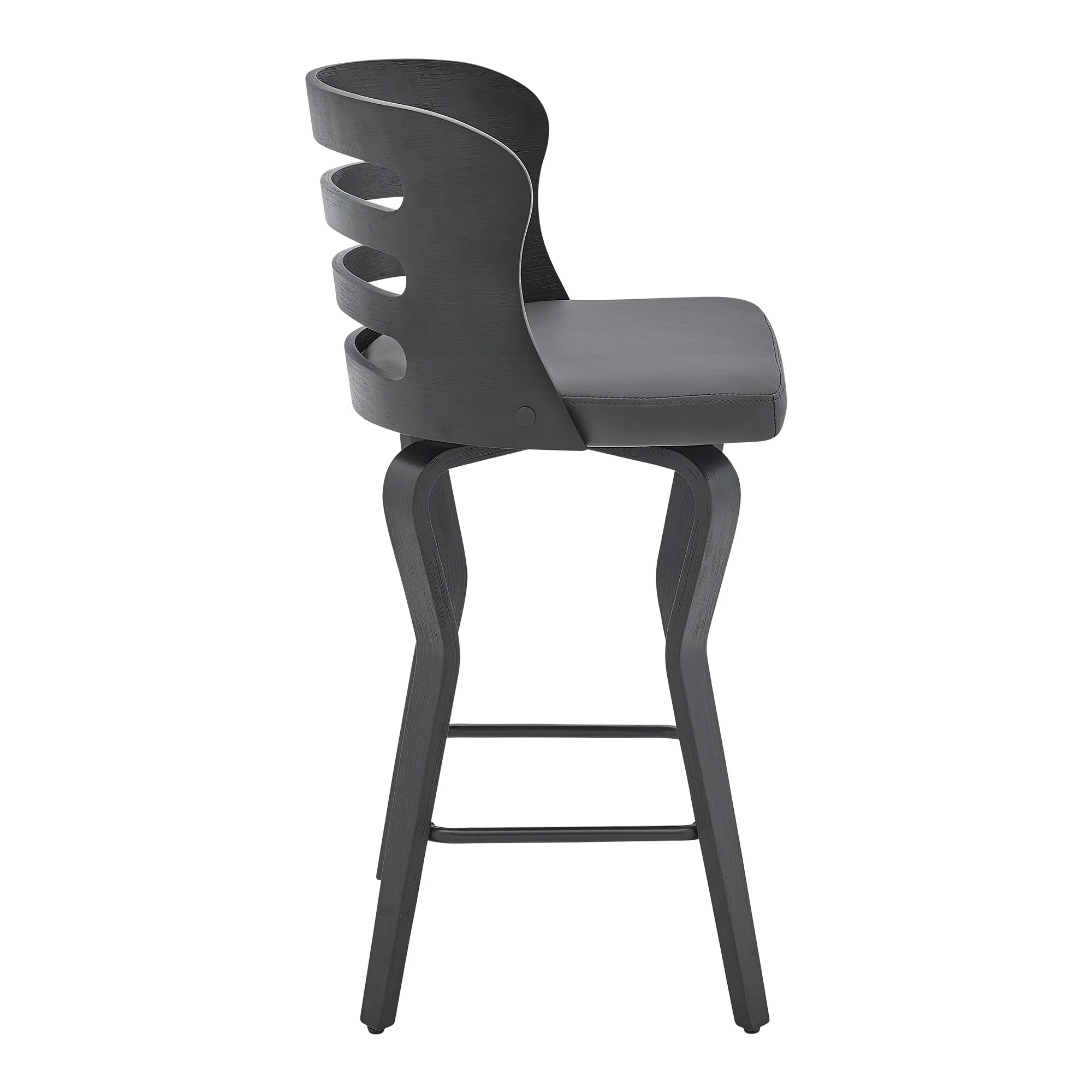 35" Gray Faux Leather And Iron Swivel Counter Height Bar Chair By Homeroots - Image 4