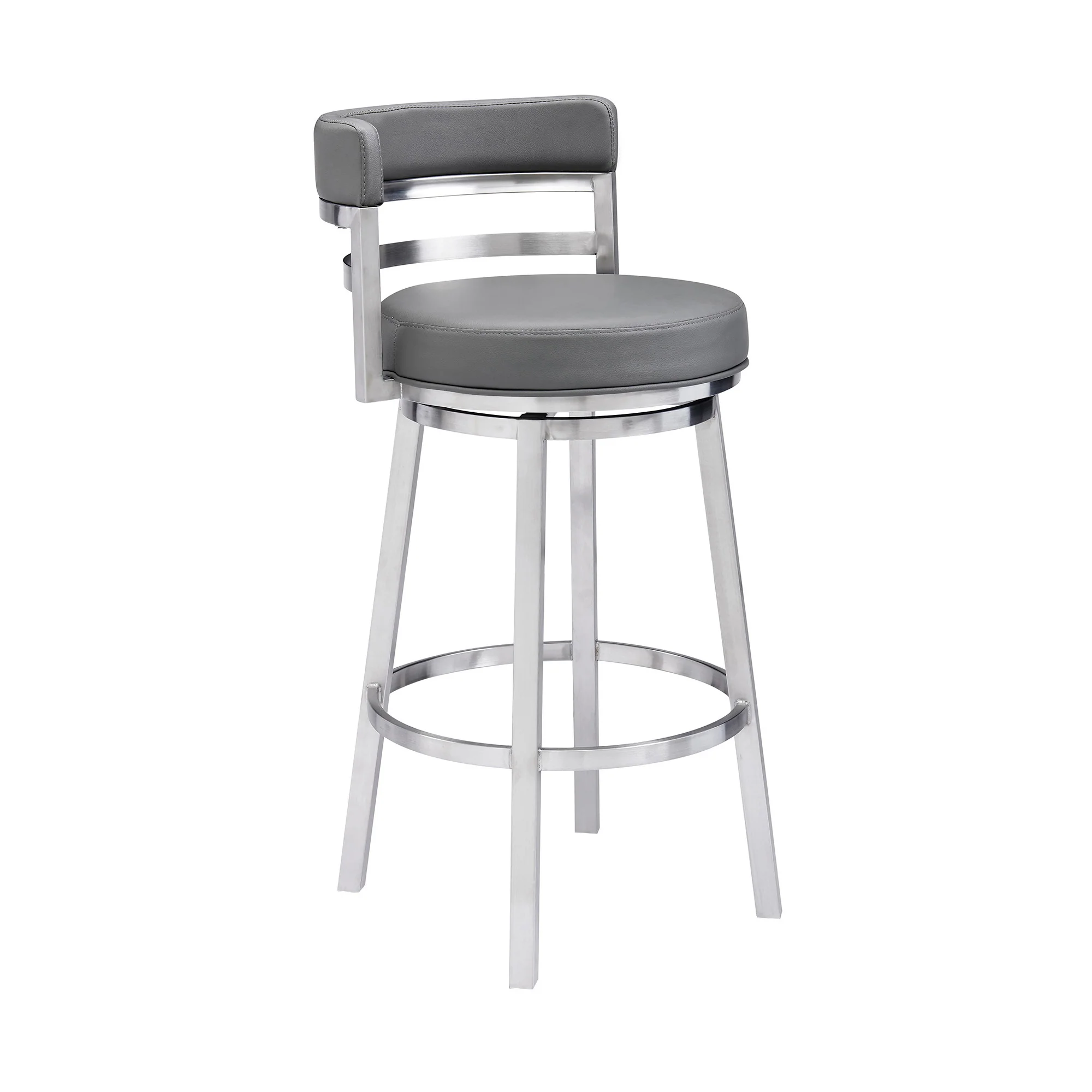 35" Gray Faux Leather And Iron Swivel Low Back Counter Height Bar Chair By Homeroots - Image 2