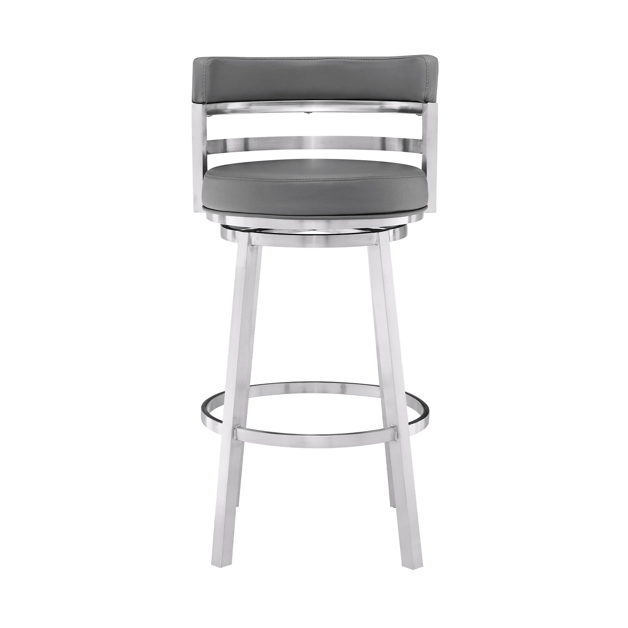 35" Gray Faux Leather And Iron Swivel Low Back Counter Height Bar Chair By Homeroots - Image 3