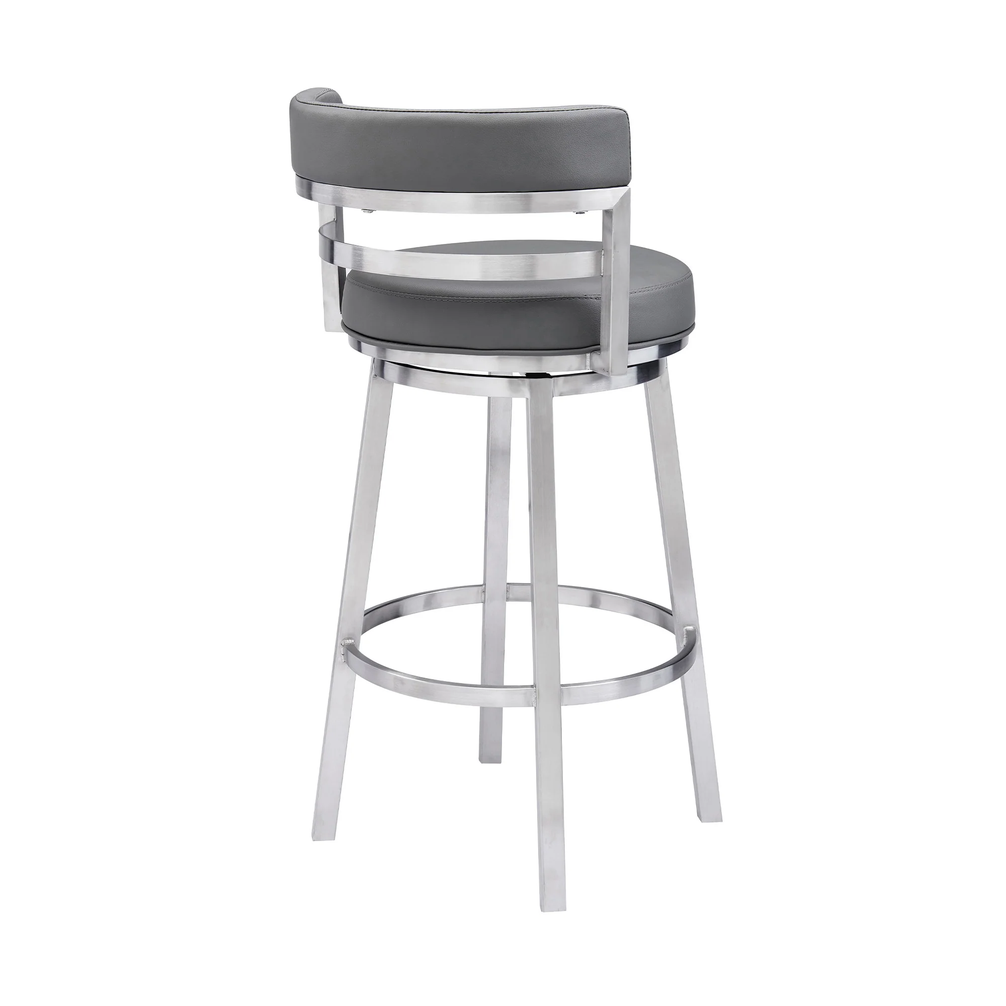 35" Gray Faux Leather And Iron Swivel Low Back Counter Height Bar Chair By Homeroots - Image 4