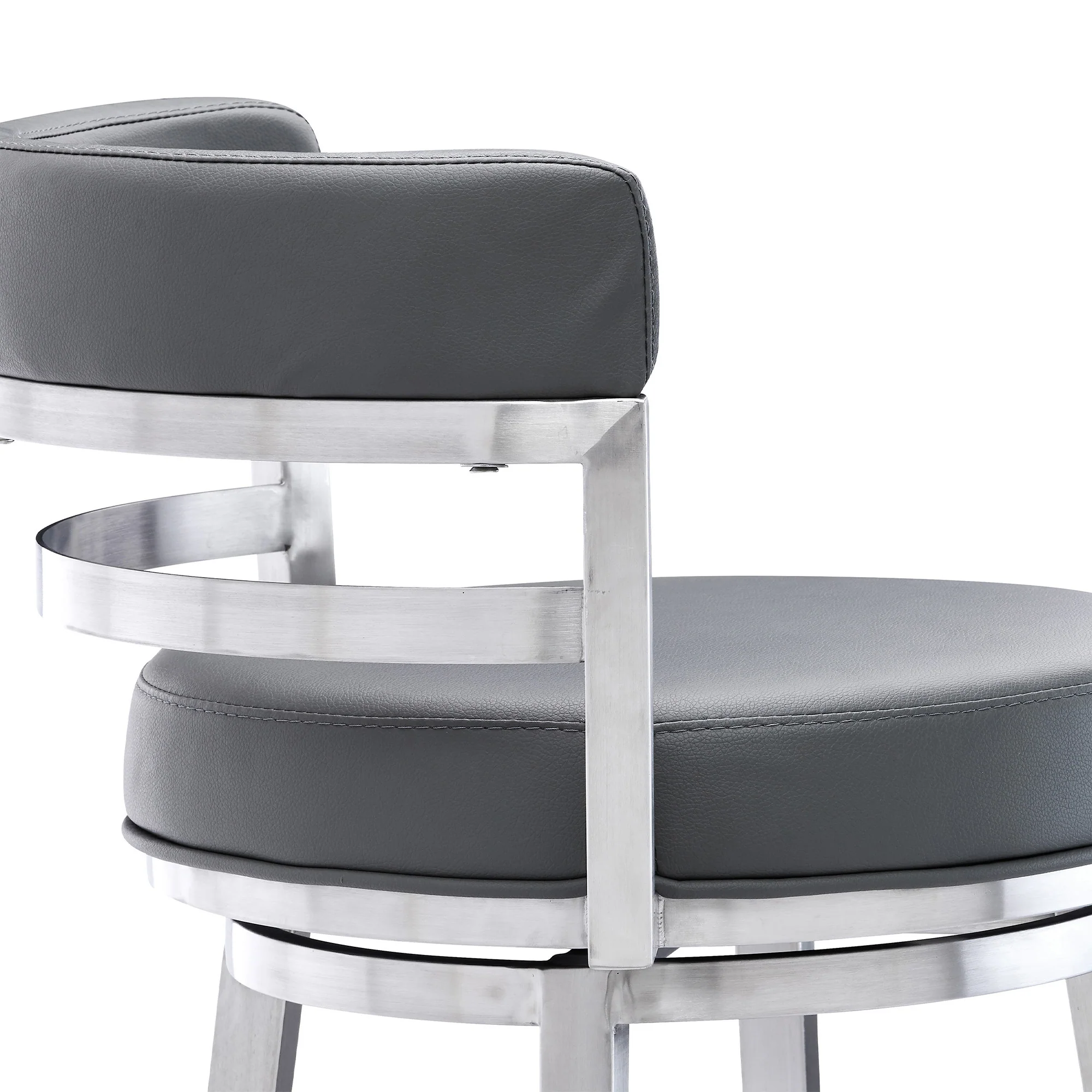35" Gray Faux Leather And Iron Swivel Low Back Counter Height Bar Chair By Homeroots - Image 7