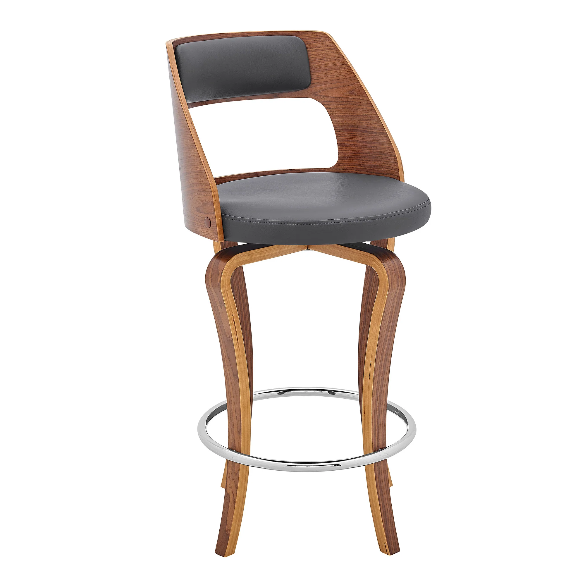 35" Gray Faux Leather And Manufactured Wood Swivel Counter Height Bar Chair By Homeroots - Image 2
