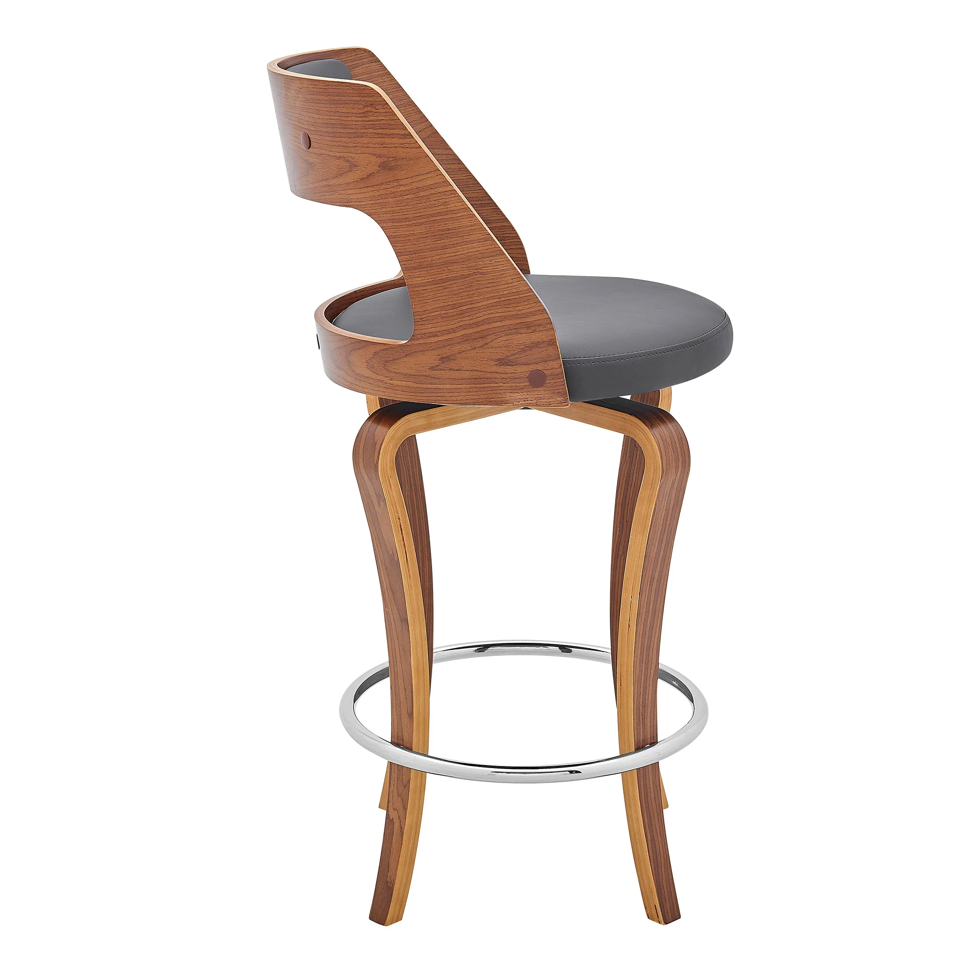 35" Gray Faux Leather And Manufactured Wood Swivel Counter Height Bar Chair By Homeroots - Image 4