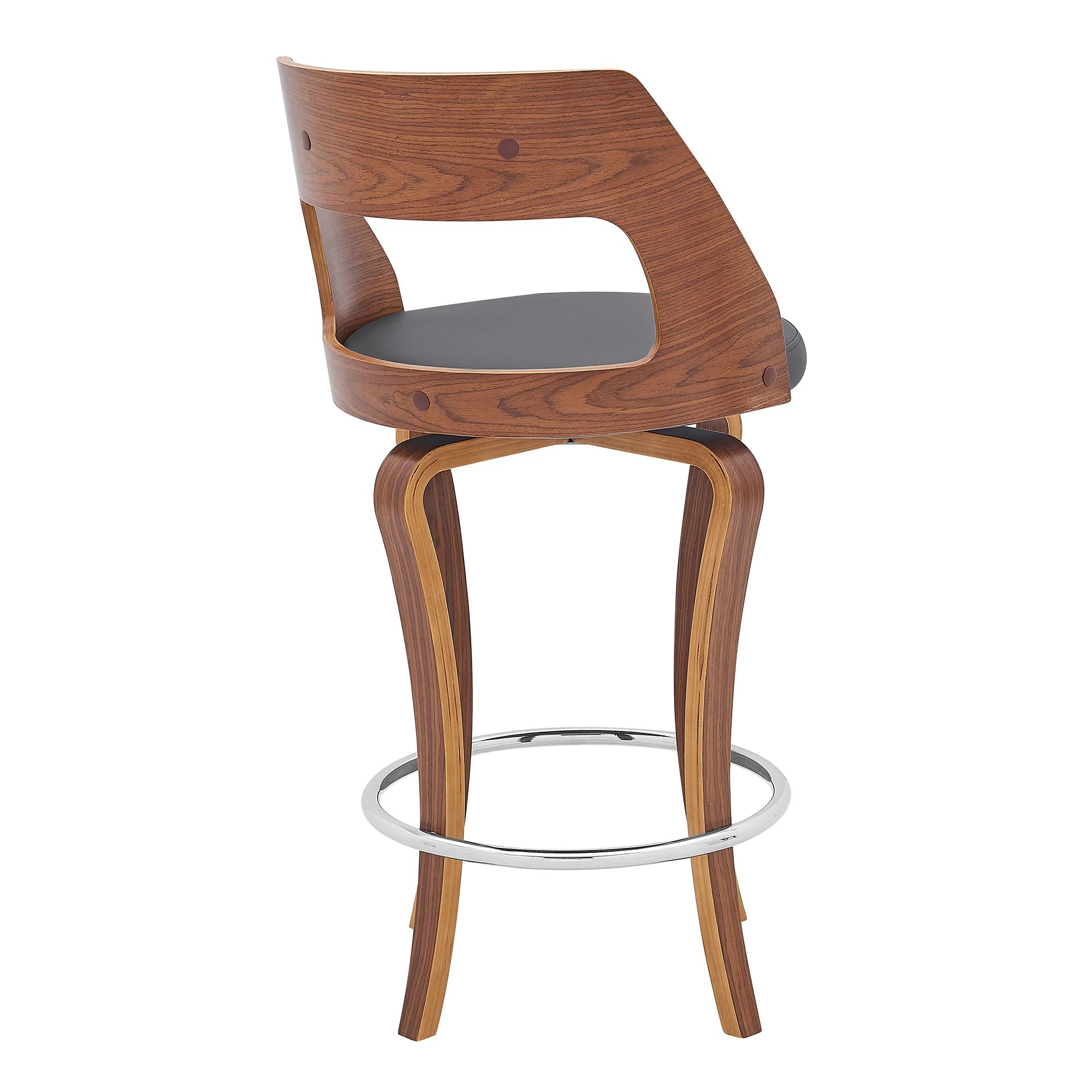 35" Gray Faux Leather And Manufactured Wood Swivel Counter Height Bar Chair By Homeroots - Image 5