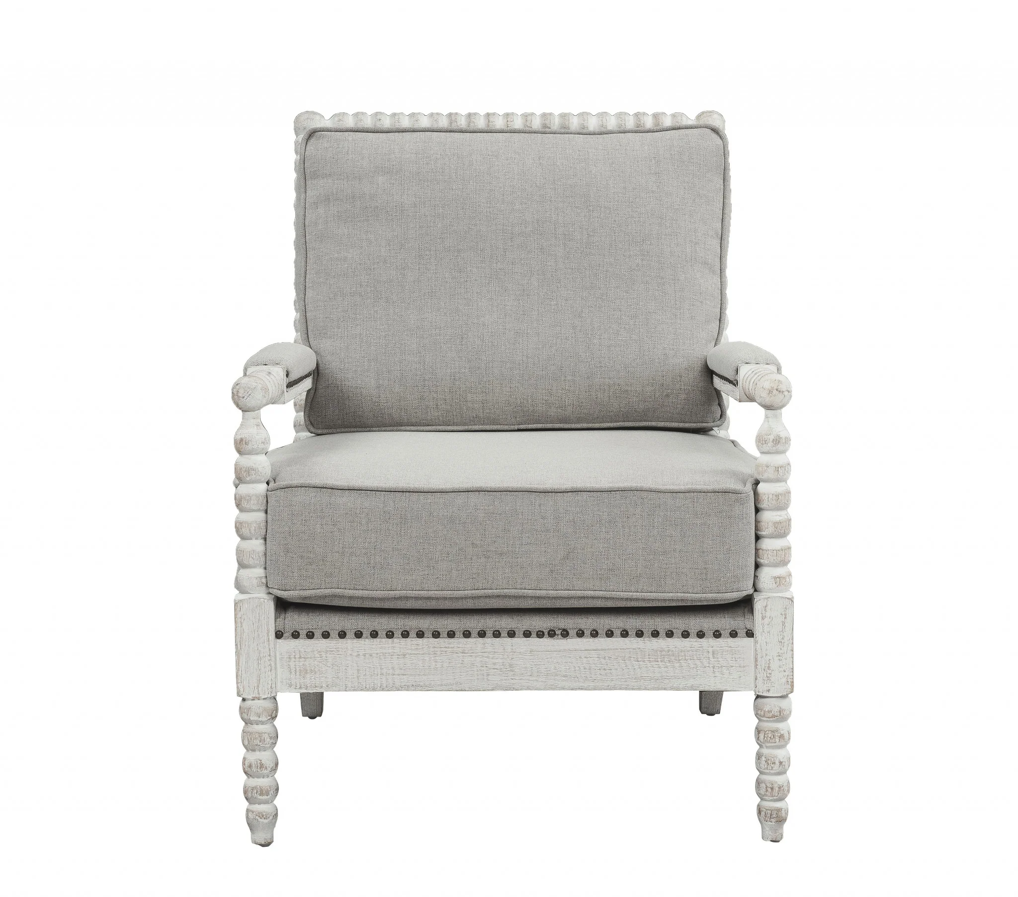 35" Gray Linen And Light Oak Solid Color Club Chair By Homeroots - Image 2