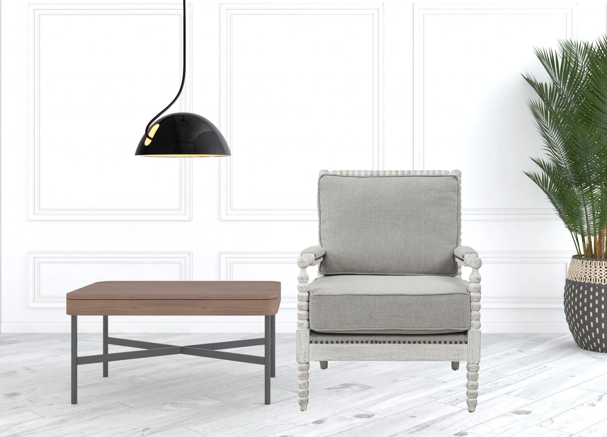 35" Gray Linen And Light Oak Solid Color Club Chair By Homeroots - Image 3